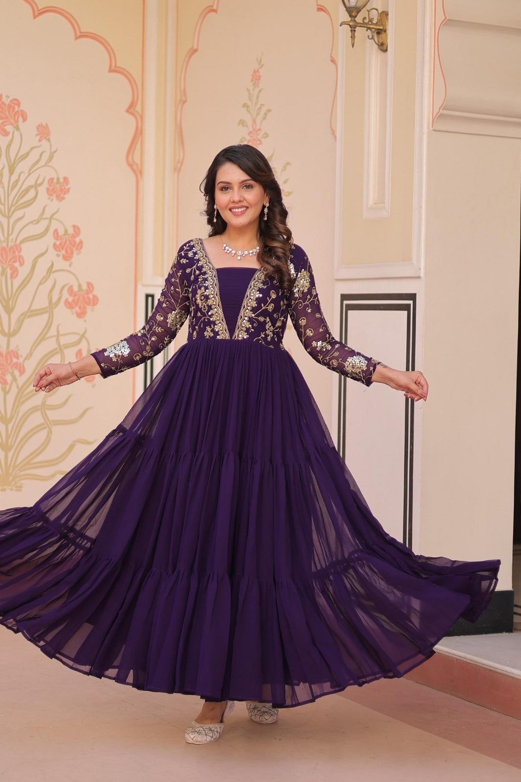 Premium Designer Embroidered Gown Faux Blooming With Sequins work
