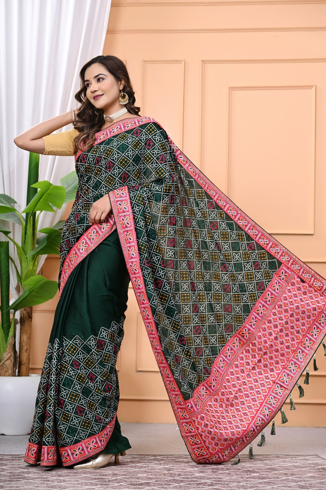 Vichitra Blooming Designer Saree with Heavy Embroidery Work