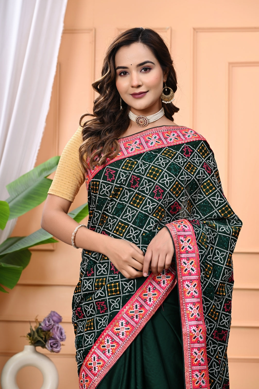 Vichitra Blooming Designer Saree with Heavy Embroidery Work
