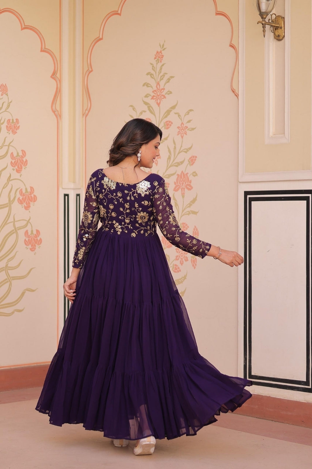 Premium Designer Embroidered Gown Faux Blooming With Sequins work