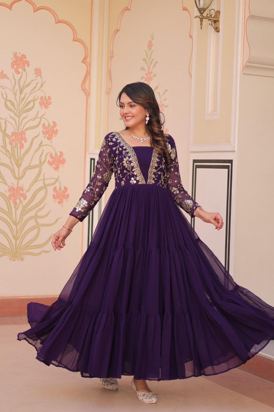 Premium Designer Embroidered Gown Faux Blooming With Sequins work