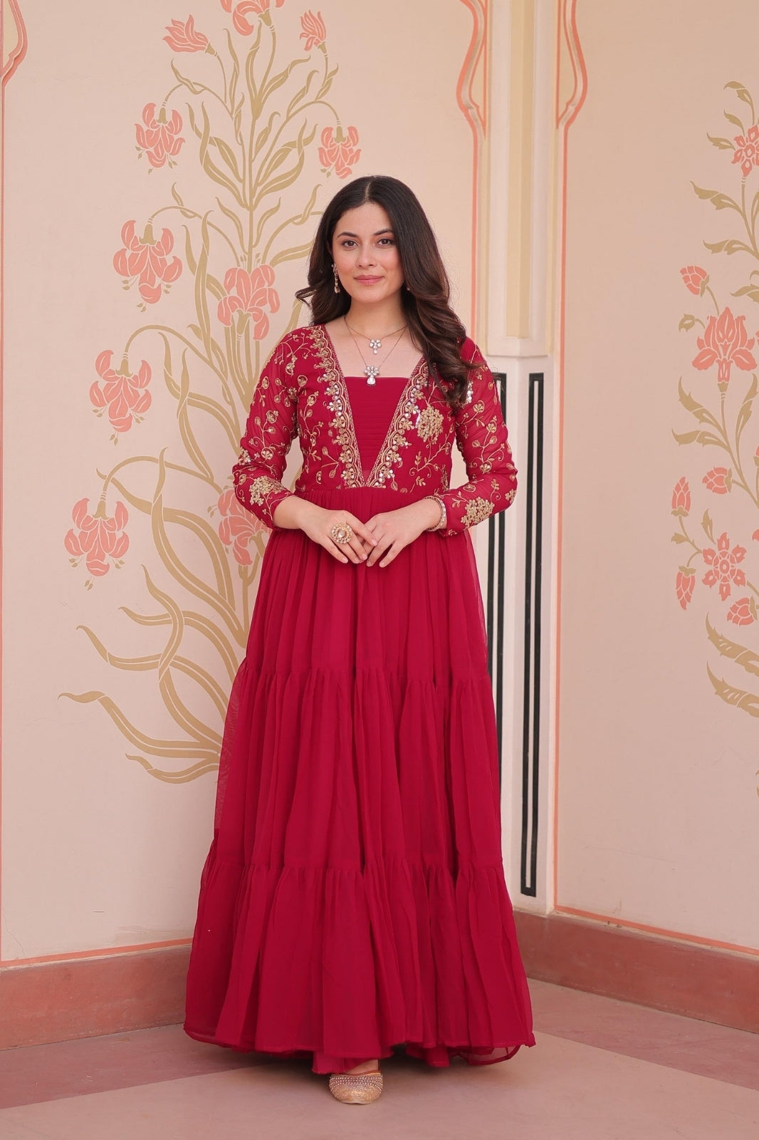 Premium Designer Embroidered Gown Faux Blooming With Sequins work
