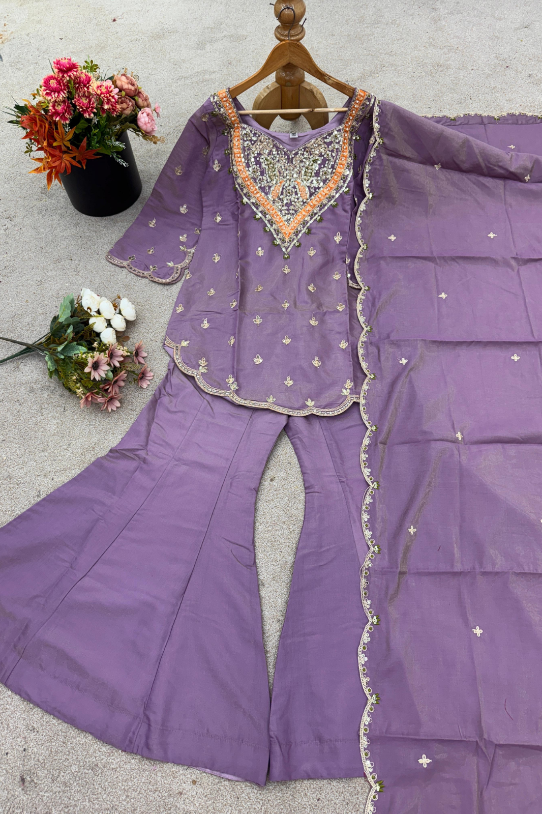Simar Silk with Embroidery Work – Top, Plazzo & Dupatta Set
