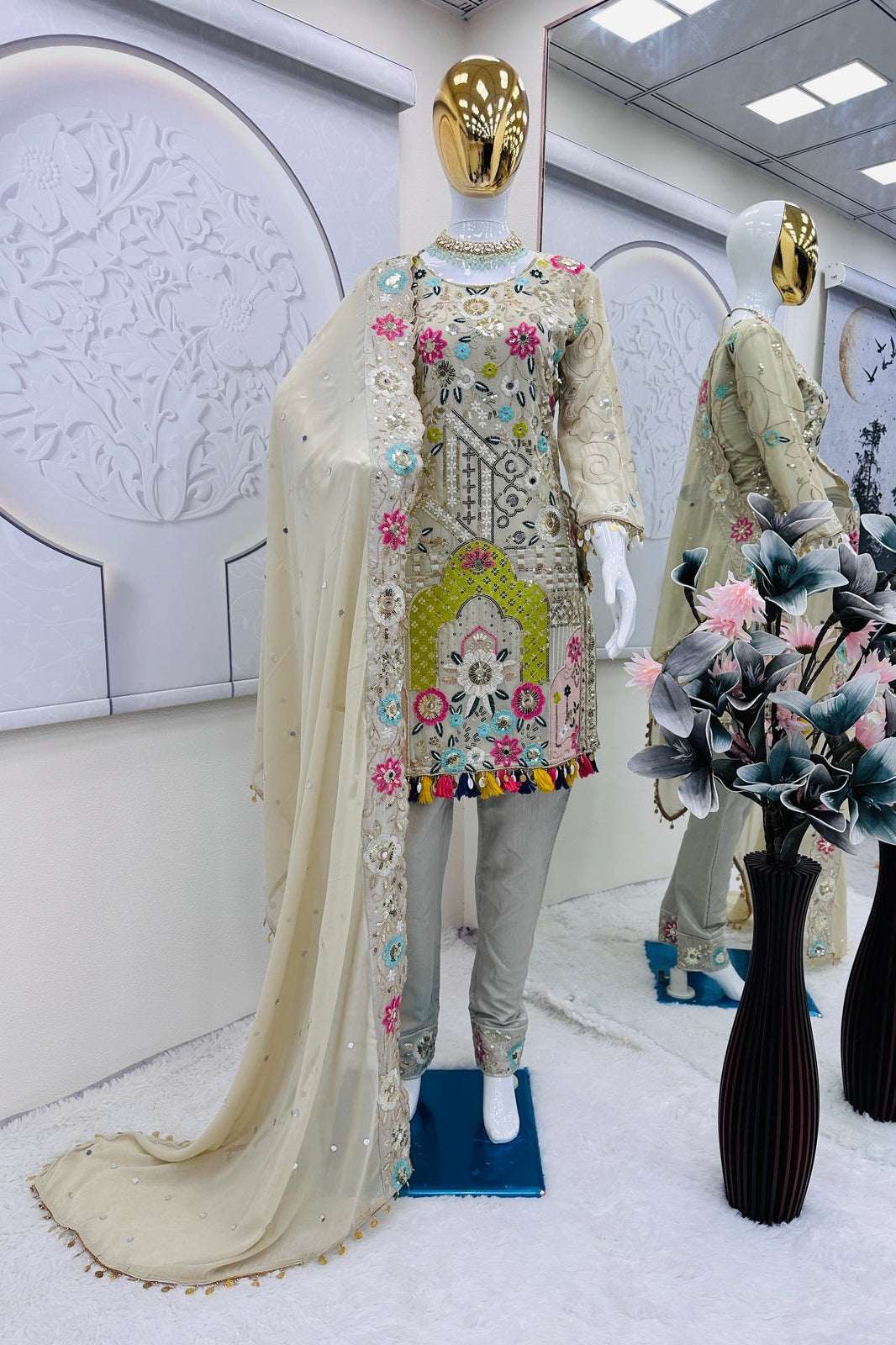 Designer Heavy Embroidered Party Wear Suit with Dupatta & Pant