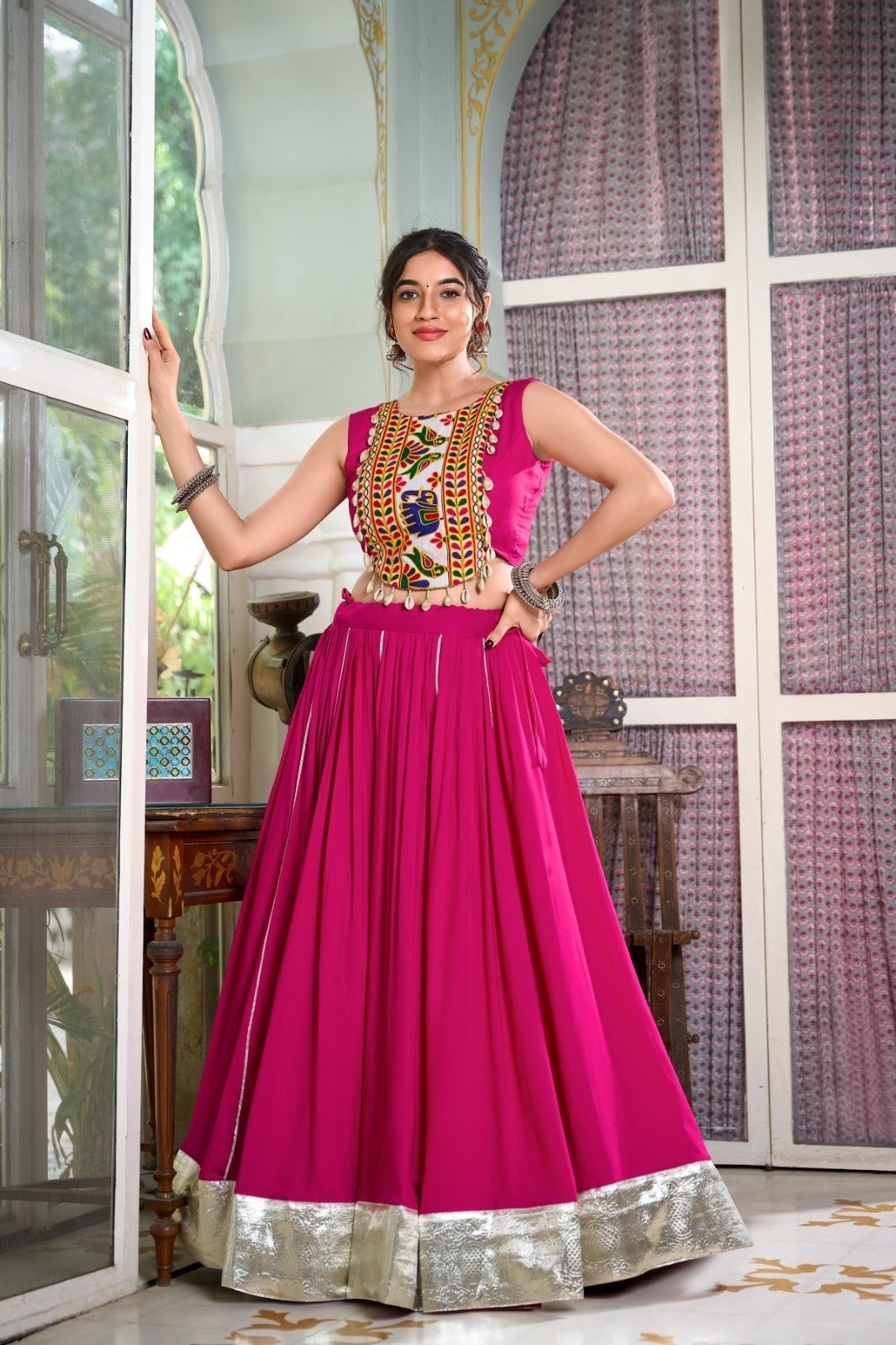 Navrati Design Rayon Lehenga with Gamthi Work Blouse