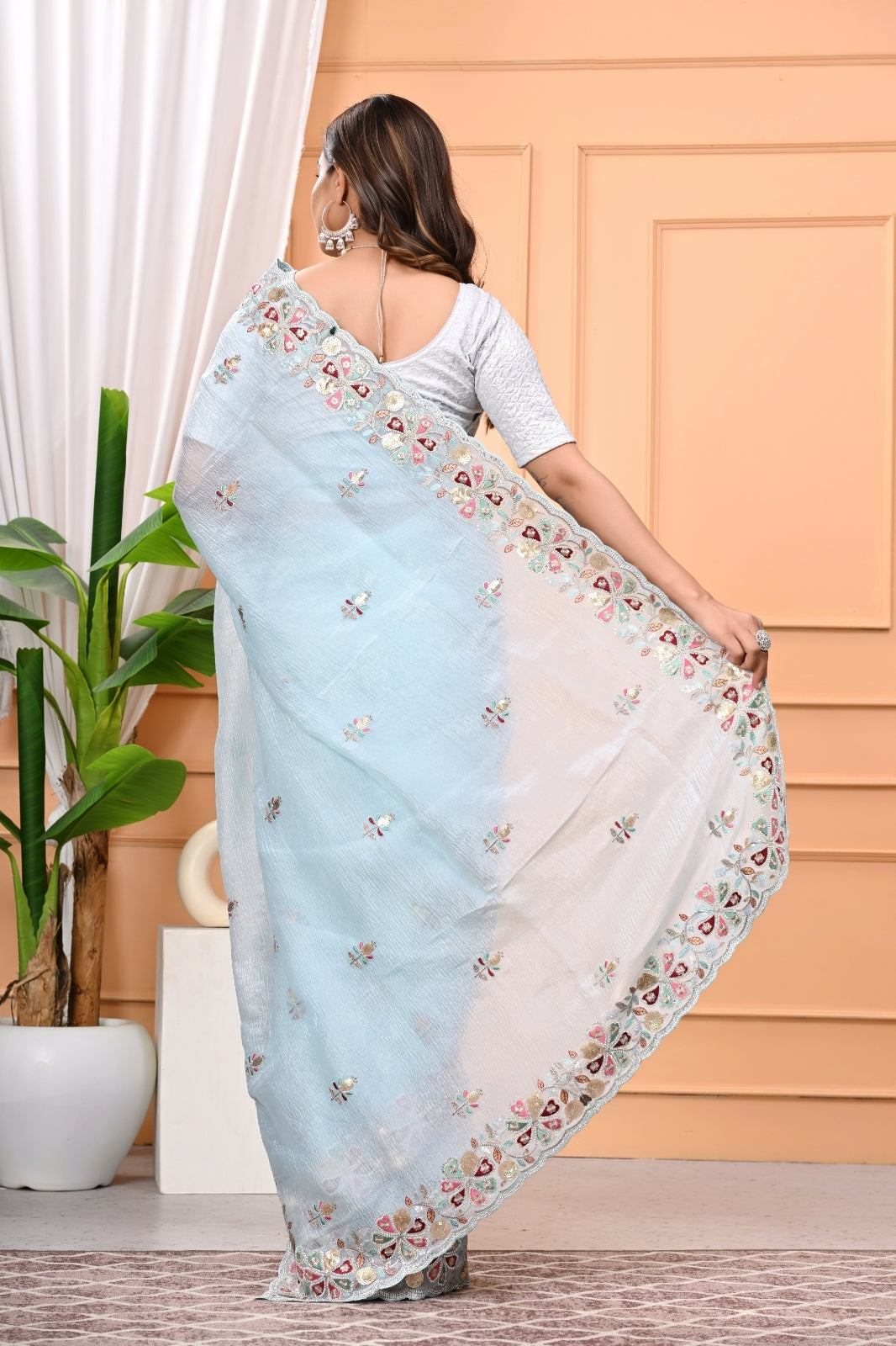 Candy Crush Designer Saree with Multi Zari & Swarovski Stone Work