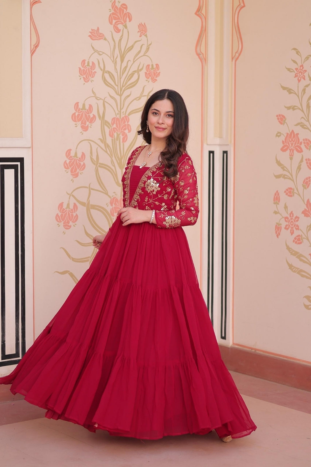 Premium Designer Embroidered Gown Faux Blooming With Sequins work