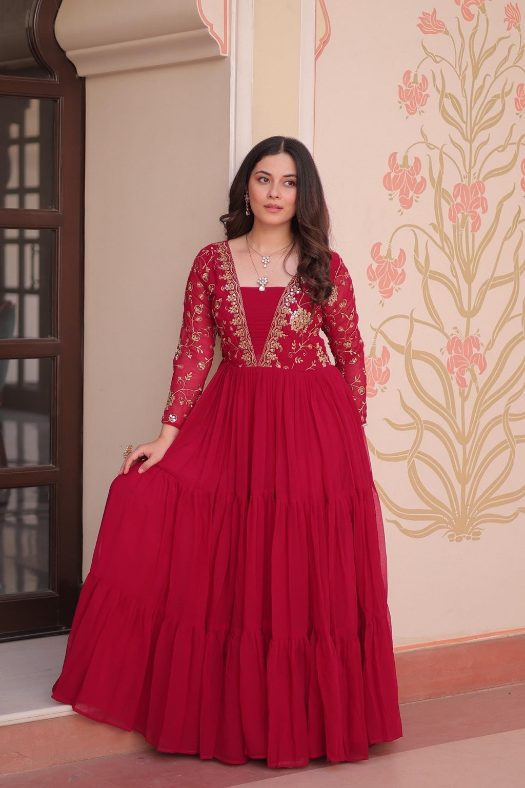 Premium Designer Embroidered Gown Faux Blooming With Sequins work