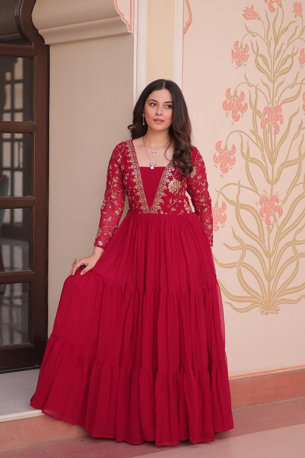 Premium Designer Embroidered Gown Faux Blooming With Sequins work