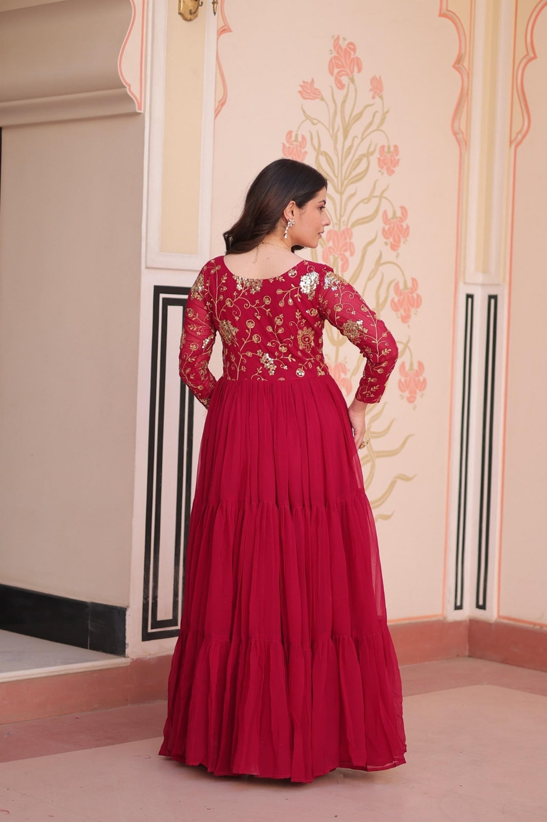 Premium Designer Embroidered Gown Faux Blooming With Sequins work