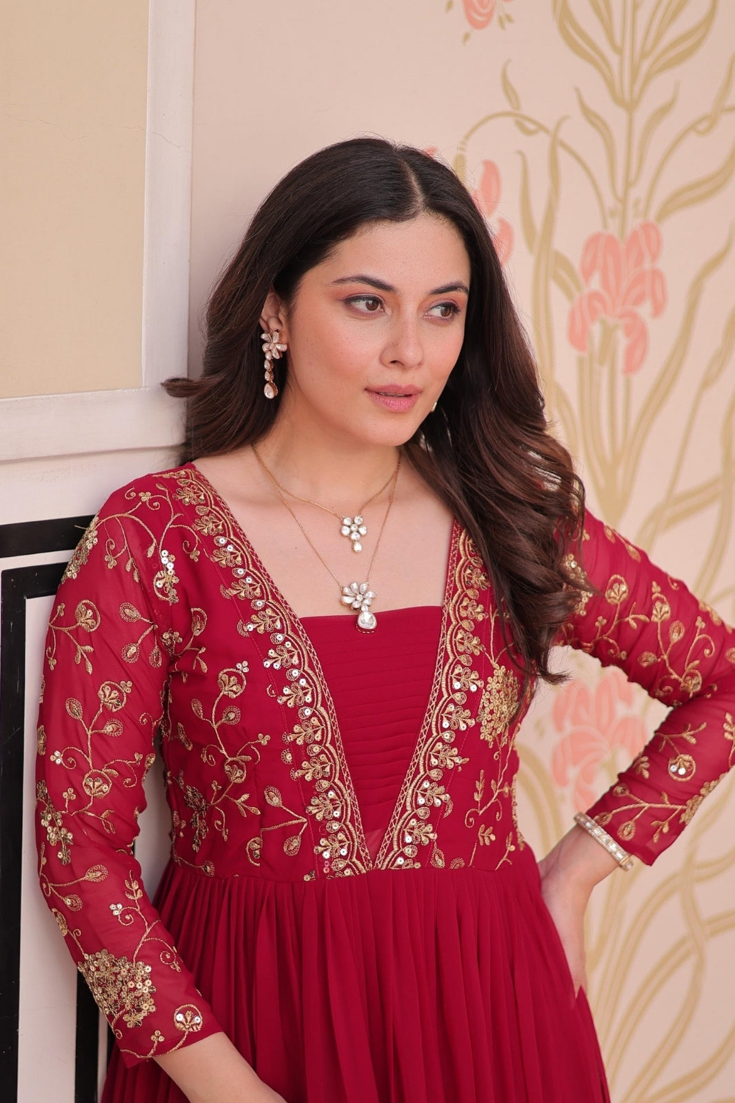 Premium Designer Embroidered Gown Faux Blooming With Sequins work