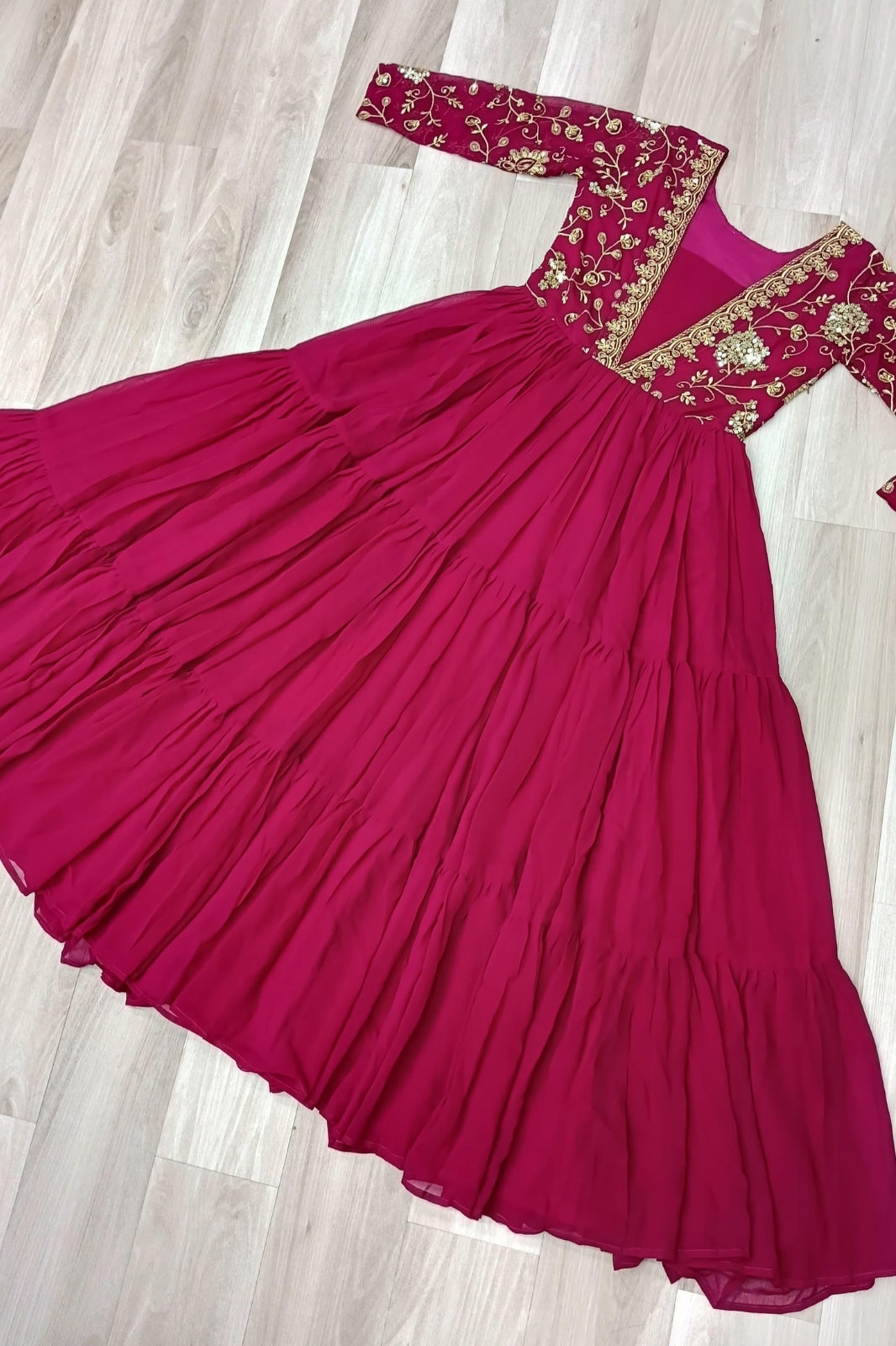 Premium Designer Embroidered Gown Faux Blooming With Sequins work