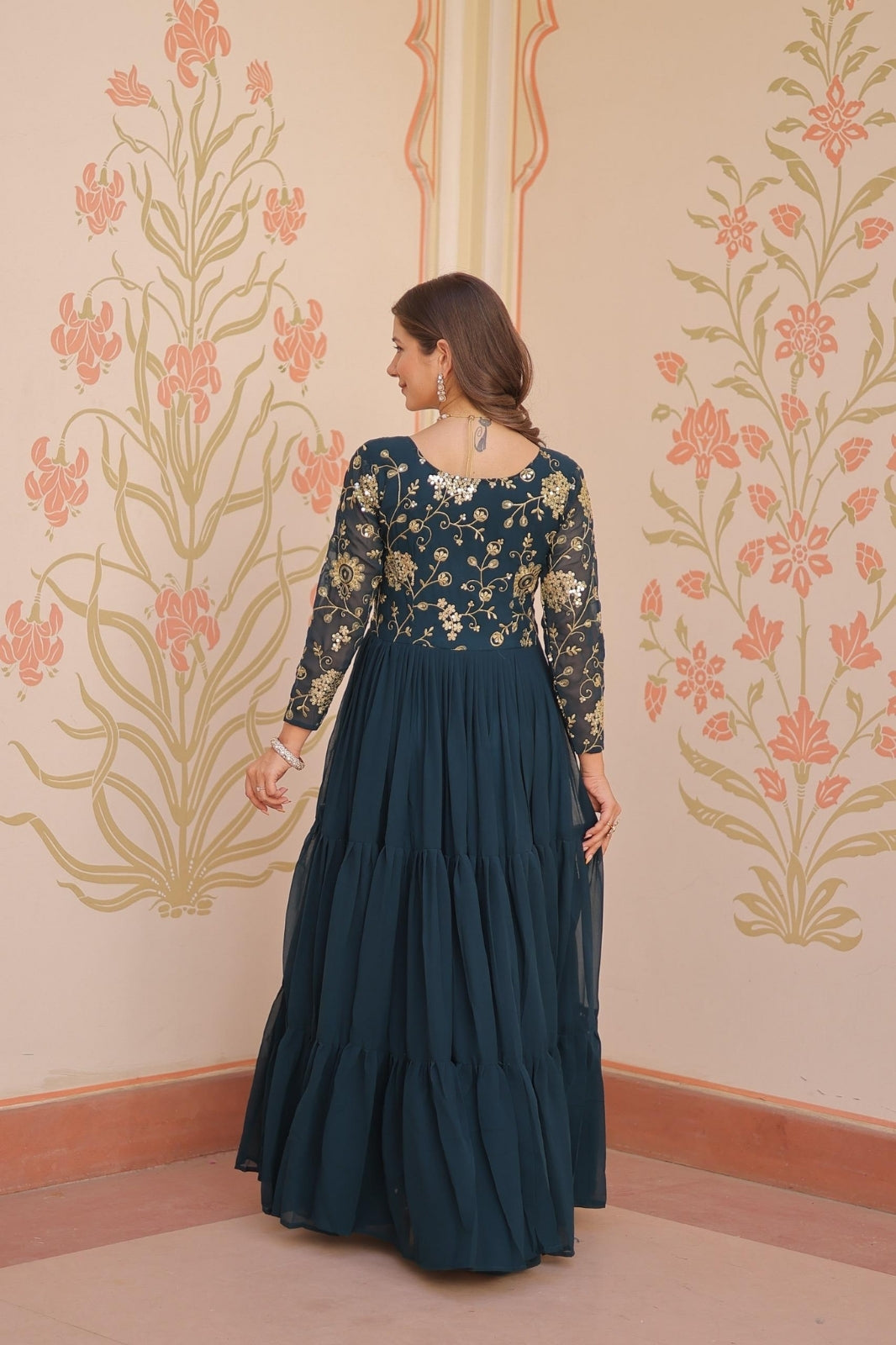 Premium Designer Embroidered Gown Faux Blooming With Sequins work