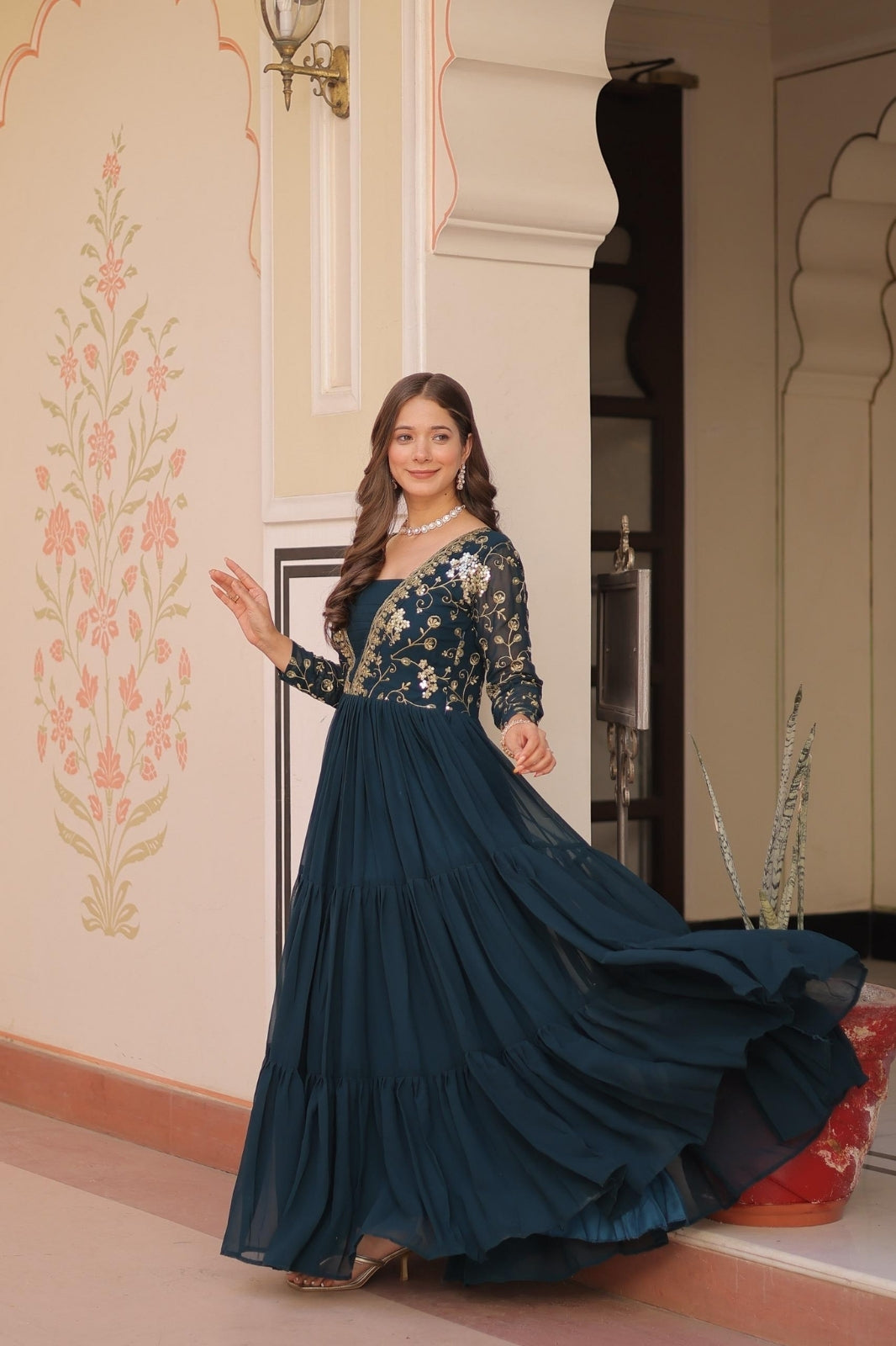 Premium Designer Embroidered Gown Faux Blooming With Sequins work