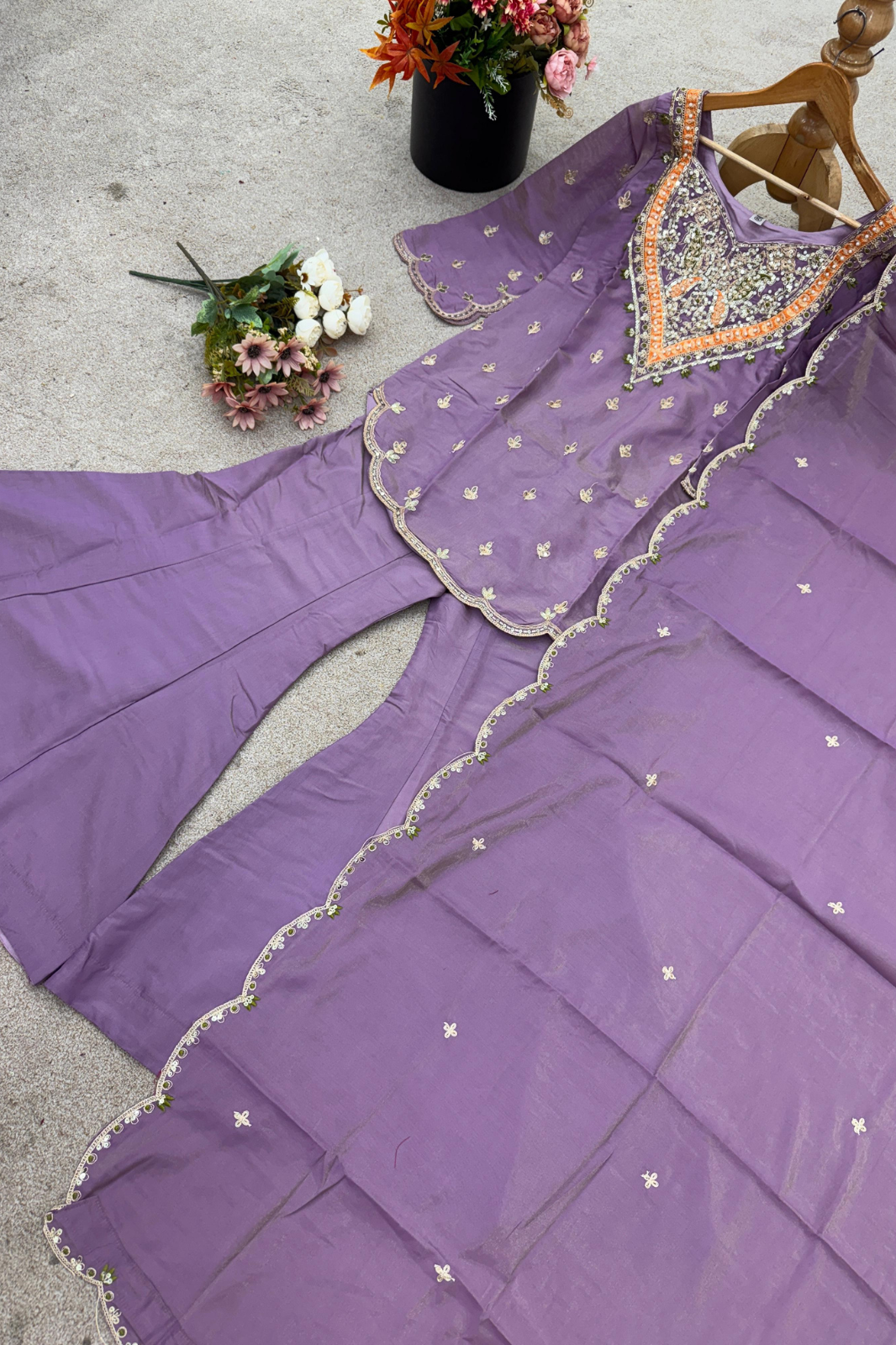 Simar Silk with Embroidery Work – Top, Plazzo & Dupatta Set