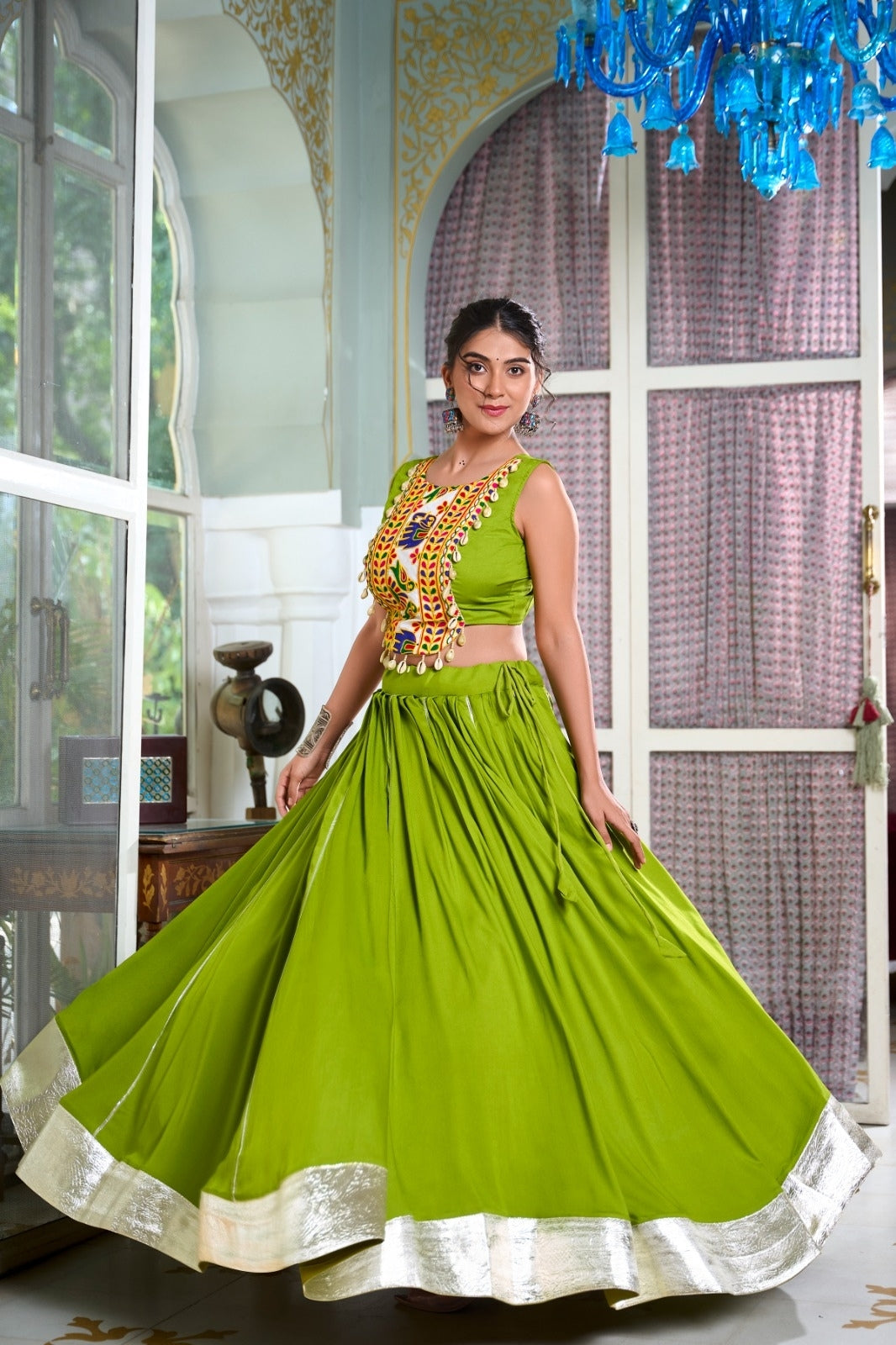 Navrati Design Rayon Lehenga with Gamthi Work Blouse