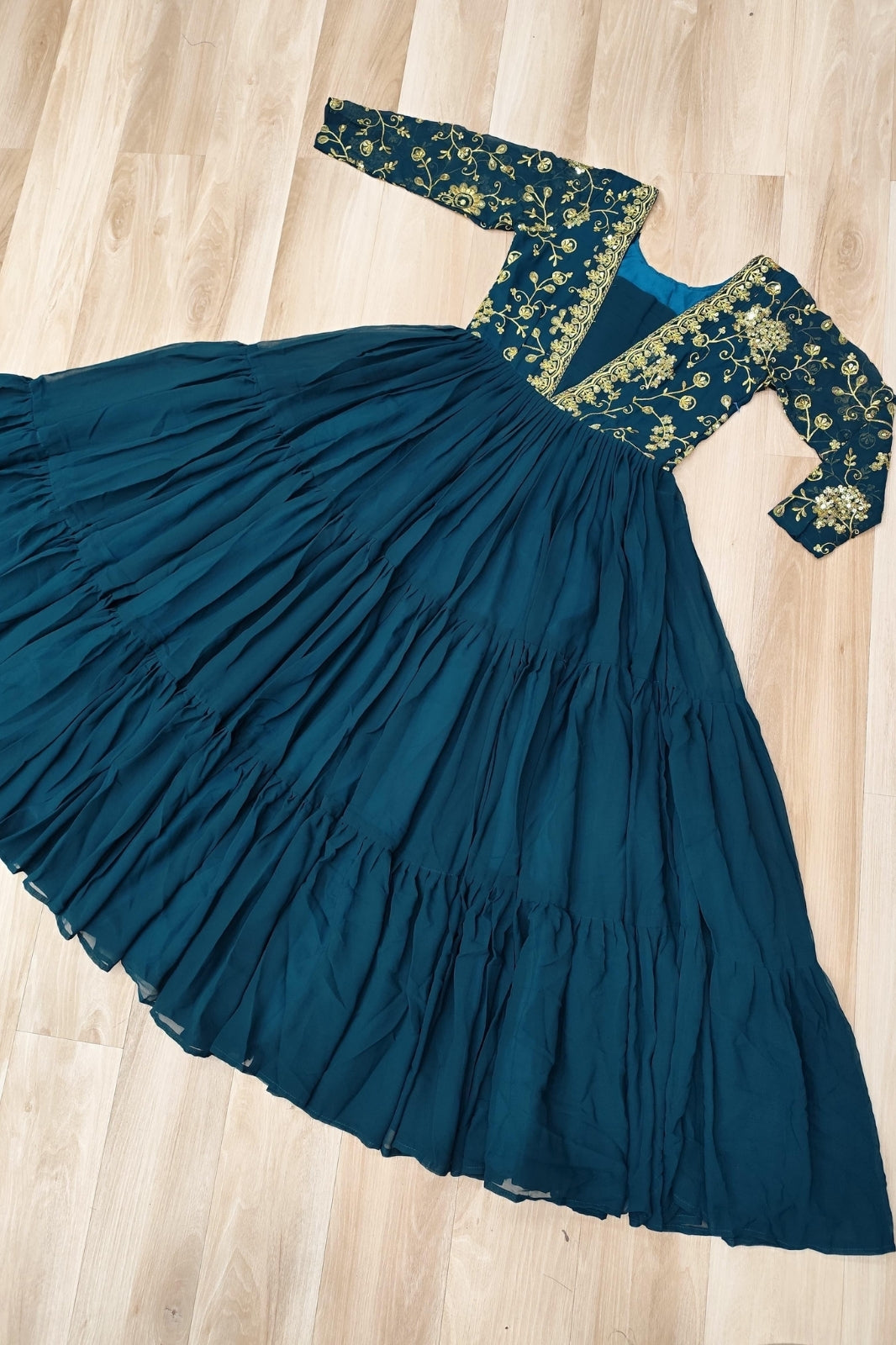 Premium Designer Embroidered Gown Faux Blooming With Sequins work
