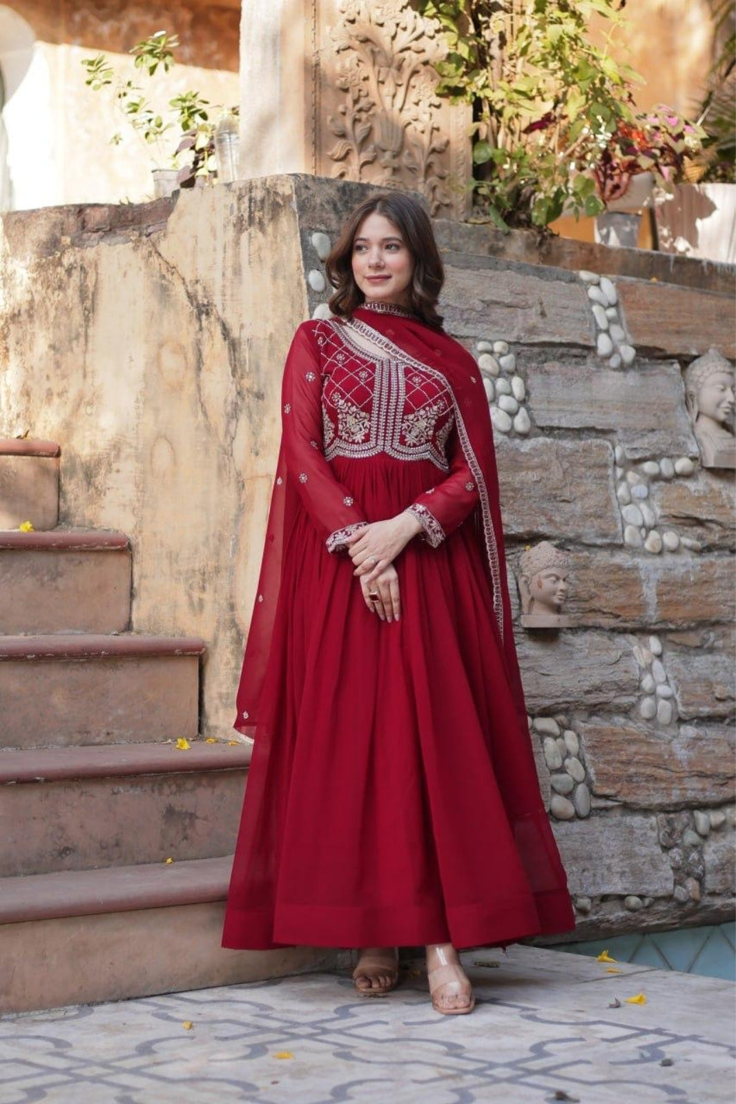 Premium Embroidered Faux Blooming Gown with Dupatta
