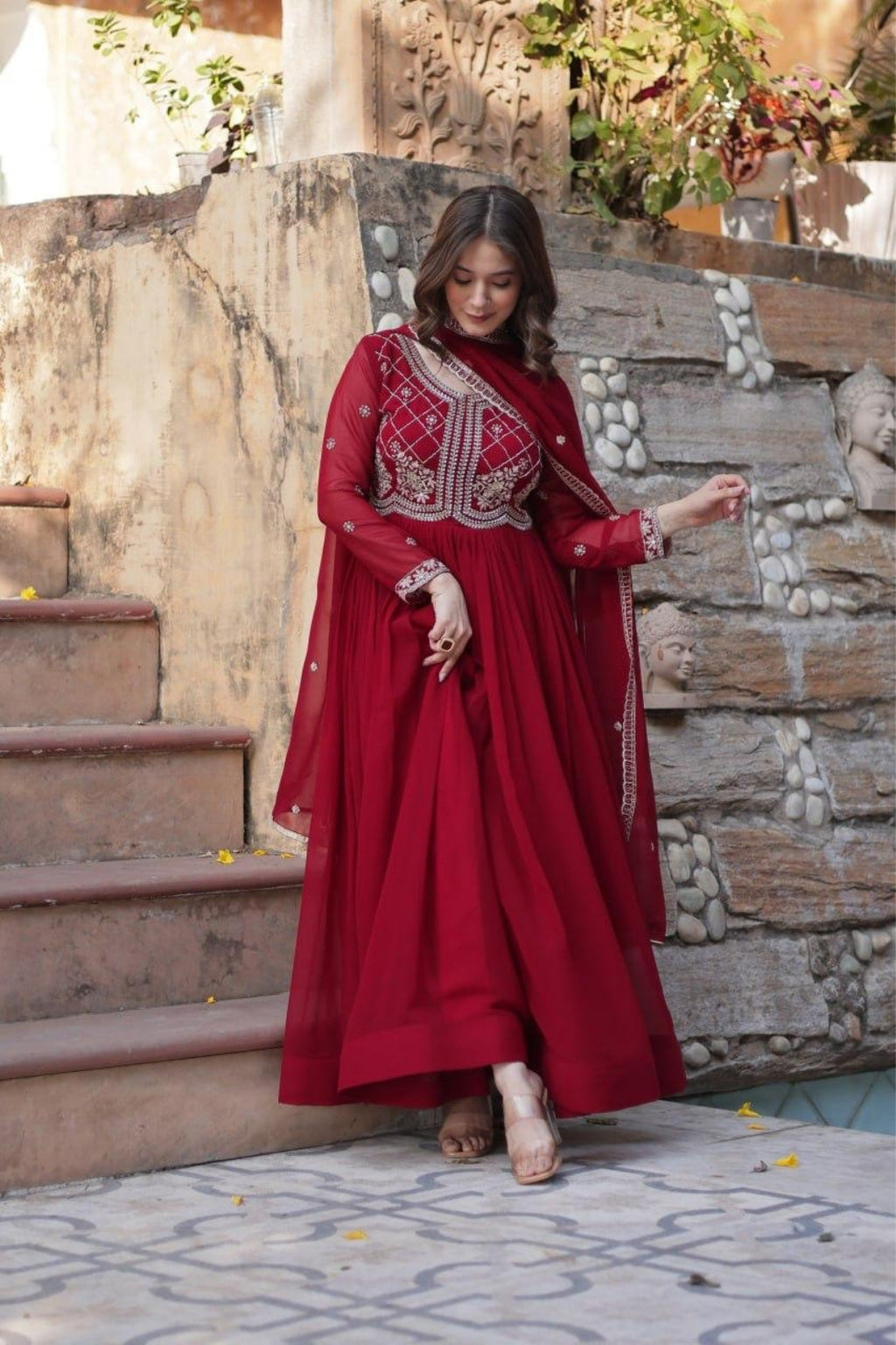 Premium Embroidered Faux Blooming Gown with Dupatta