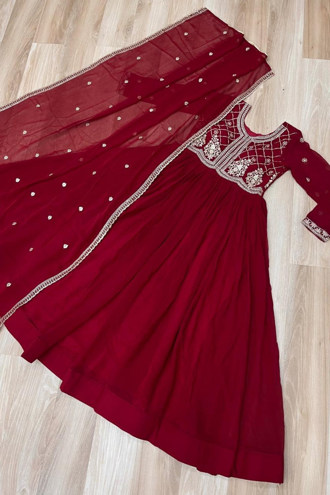 Premium Embroidered Faux Blooming Gown with Dupatta