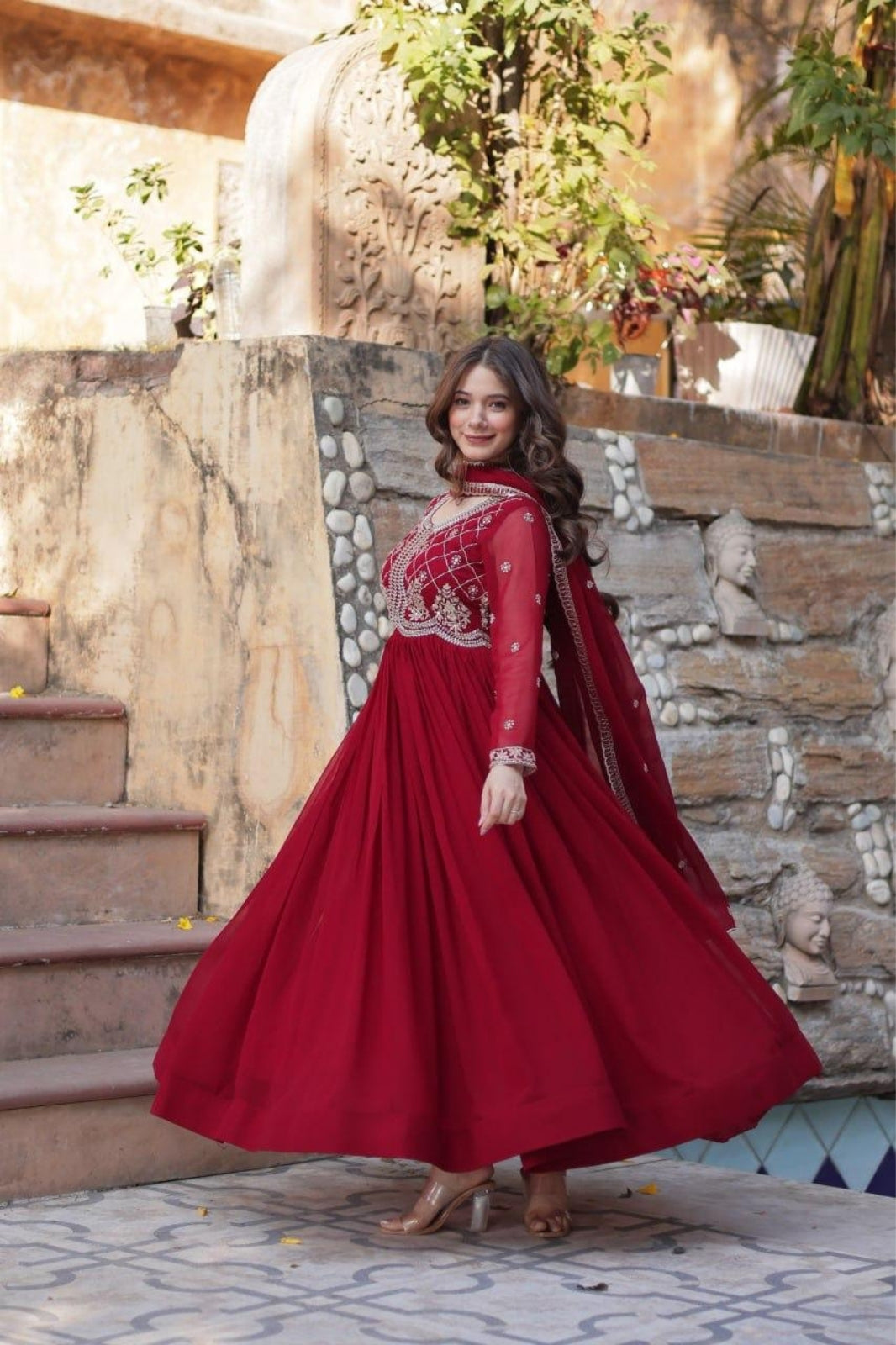 Premium Embroidered Faux Blooming Gown with Dupatta