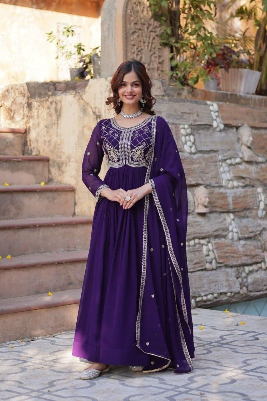 Premium Embroidered Faux Blooming Gown with Dupatta