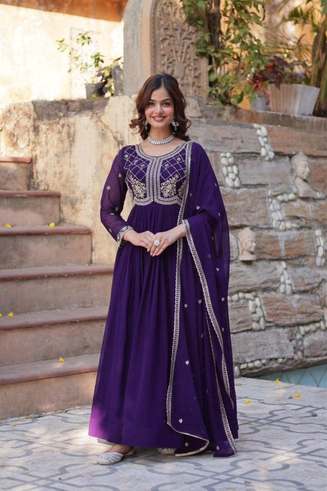Premium Embroidered Faux Blooming Gown with Dupatta