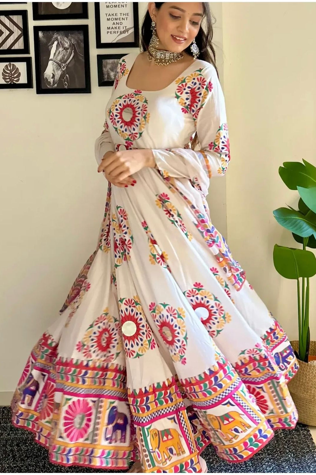 Designer Navratri Look Heavy Moss Satin Silk Gown & Dupatta Set