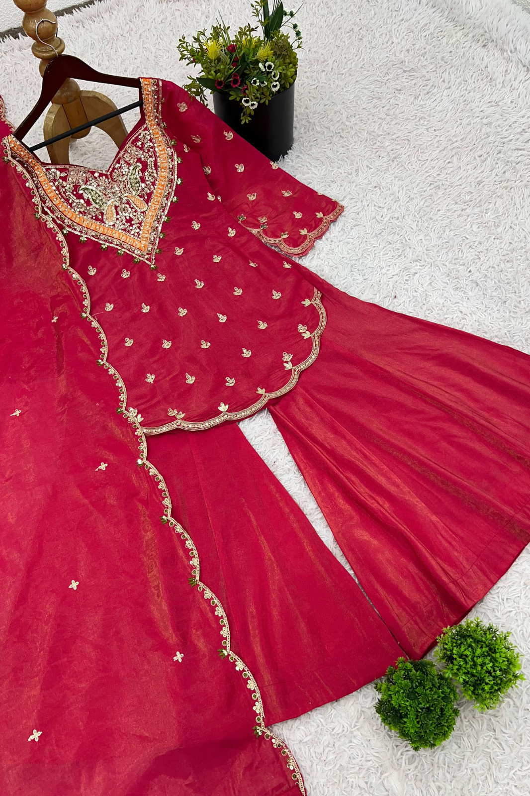Simar Silk with Embroidery Work – Top, Plazzo & Dupatta Set