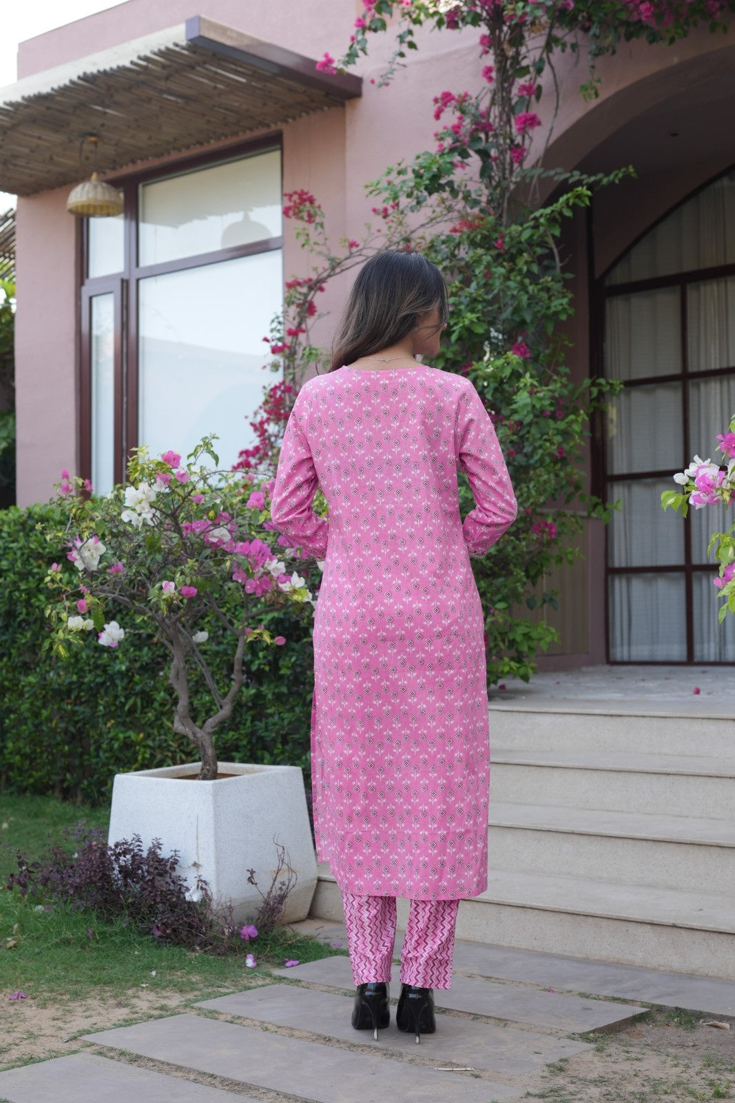 Rose Pink Printed Ethnic Set – Kurta, Pant & Dupatta