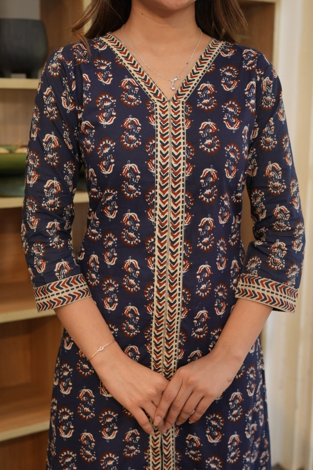 Navy Blue Printed Ethnic Set – Kurta, Pant & Dupatta