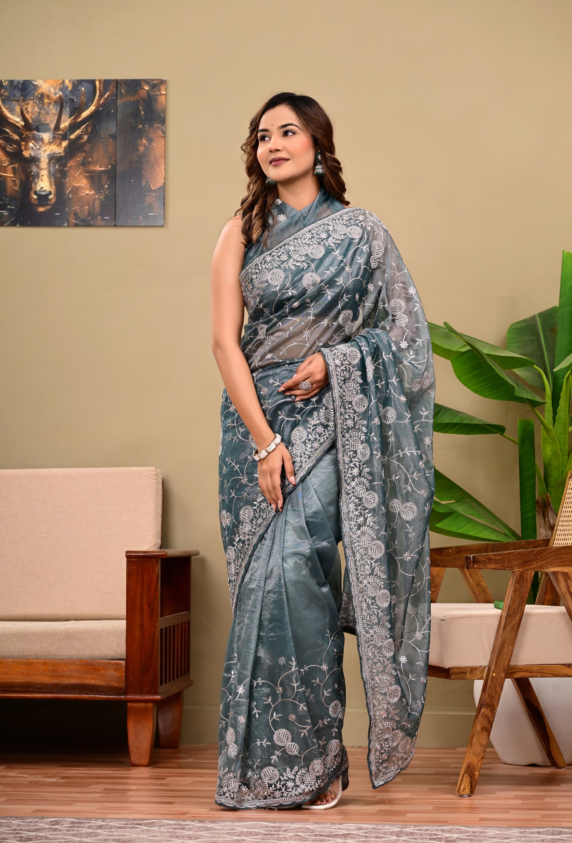 Full Saree Of Heavy quality  Tissue organza silk