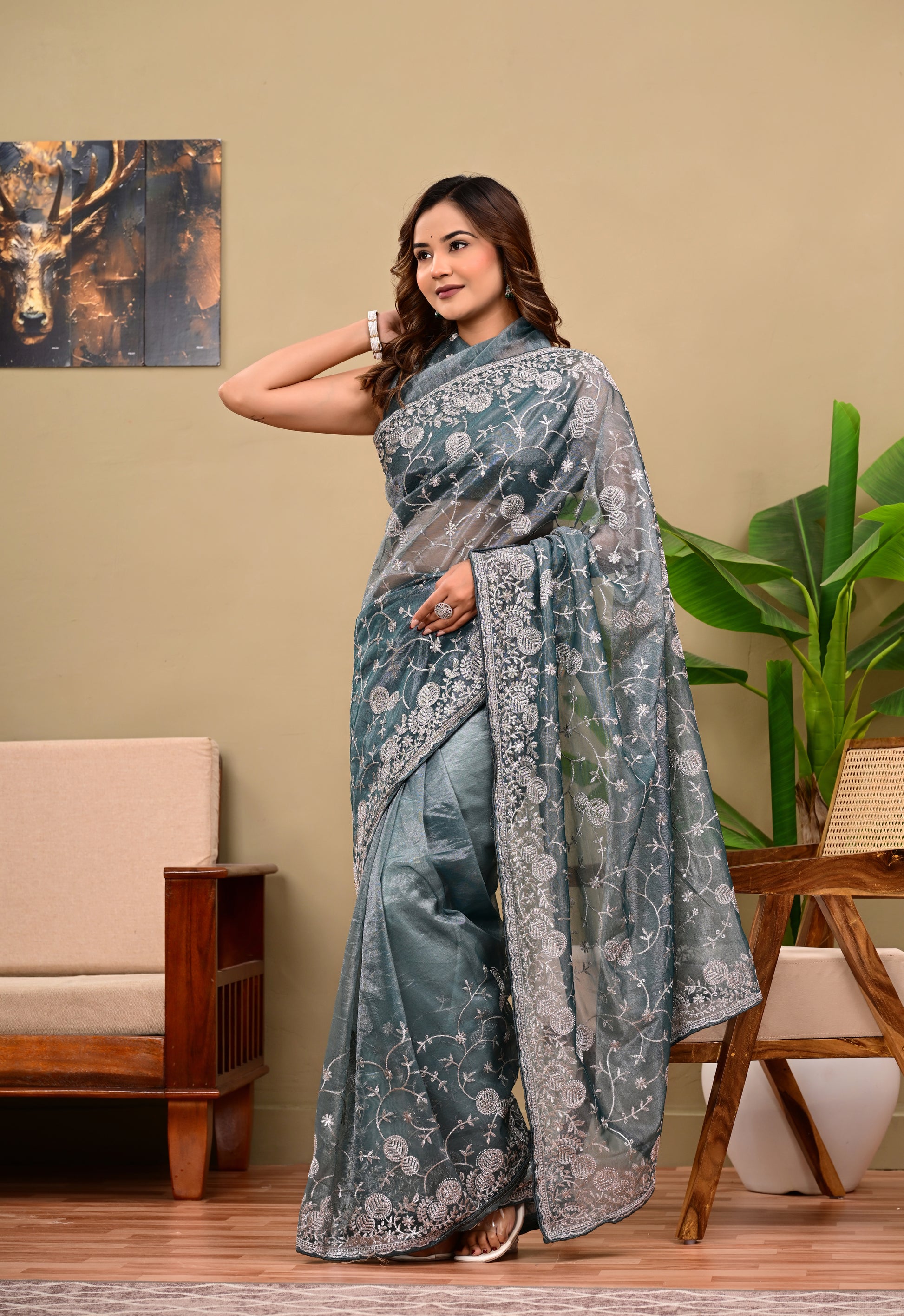 Full Saree Of Heavy quality  Tissue organza silk