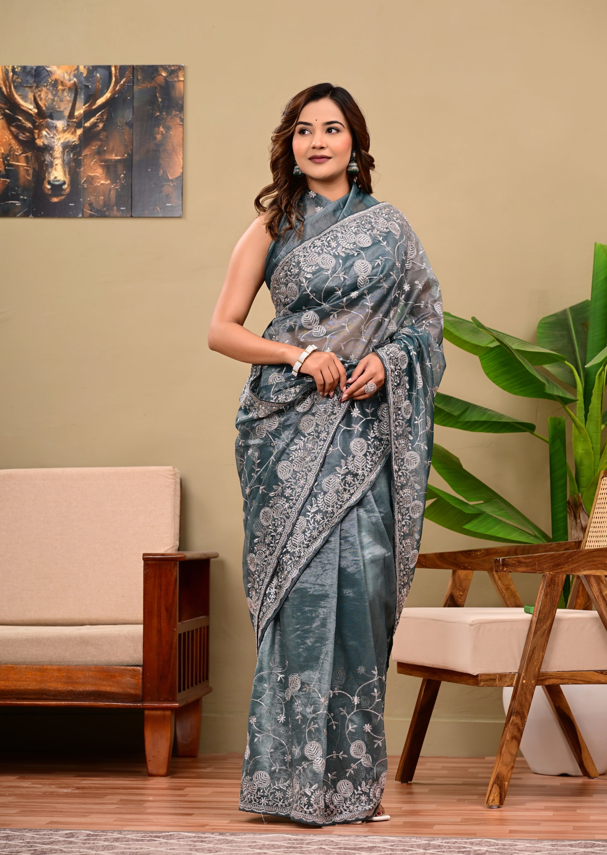 Full Saree Of Heavy quality  Tissue organza silk