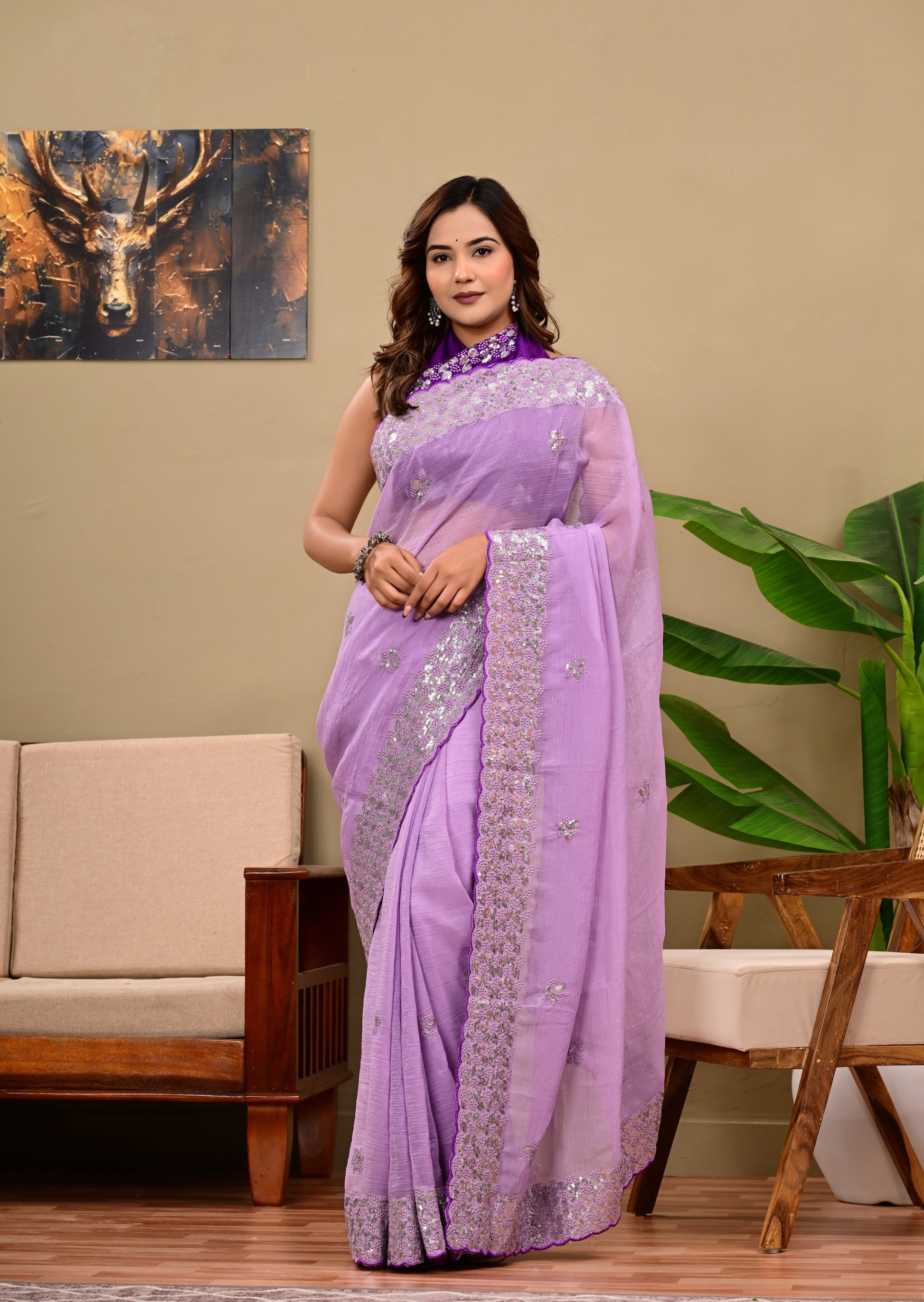 Heavy  Sequins  work Saree