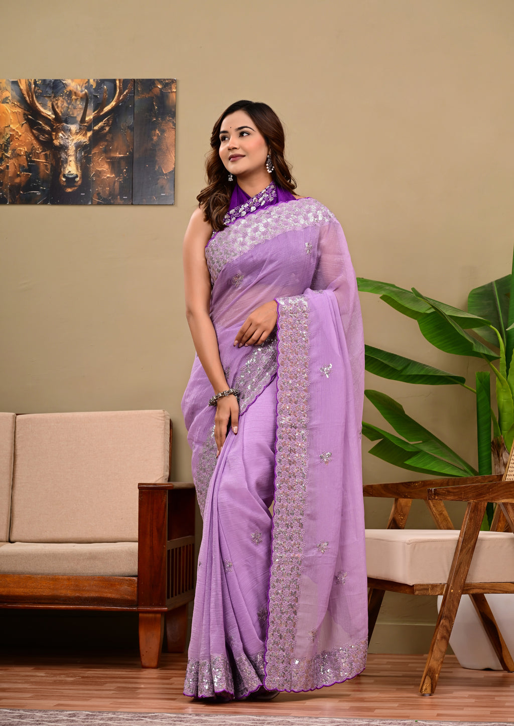 Heavy  Sequins  work Saree