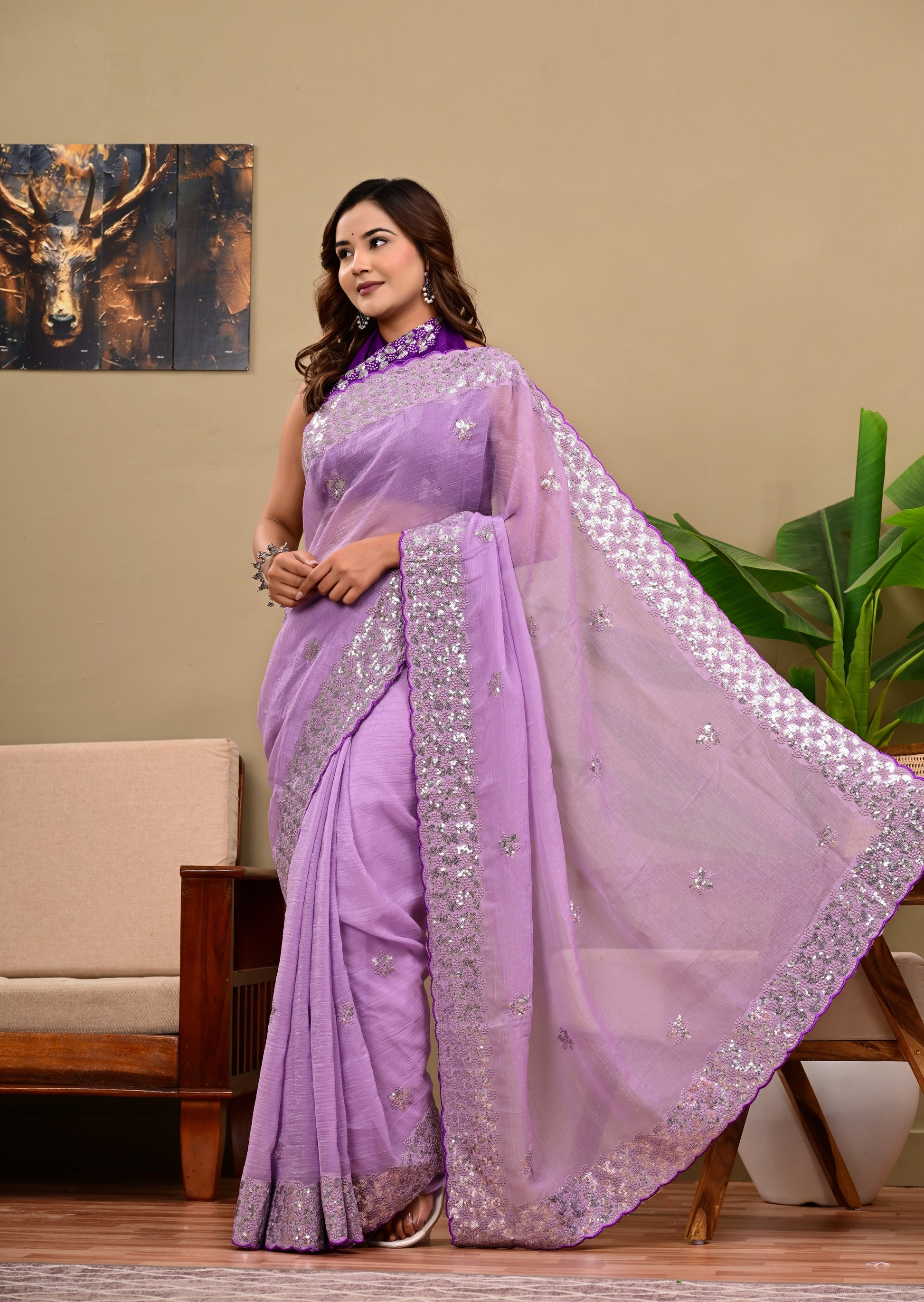 Heavy  Sequins  work Saree