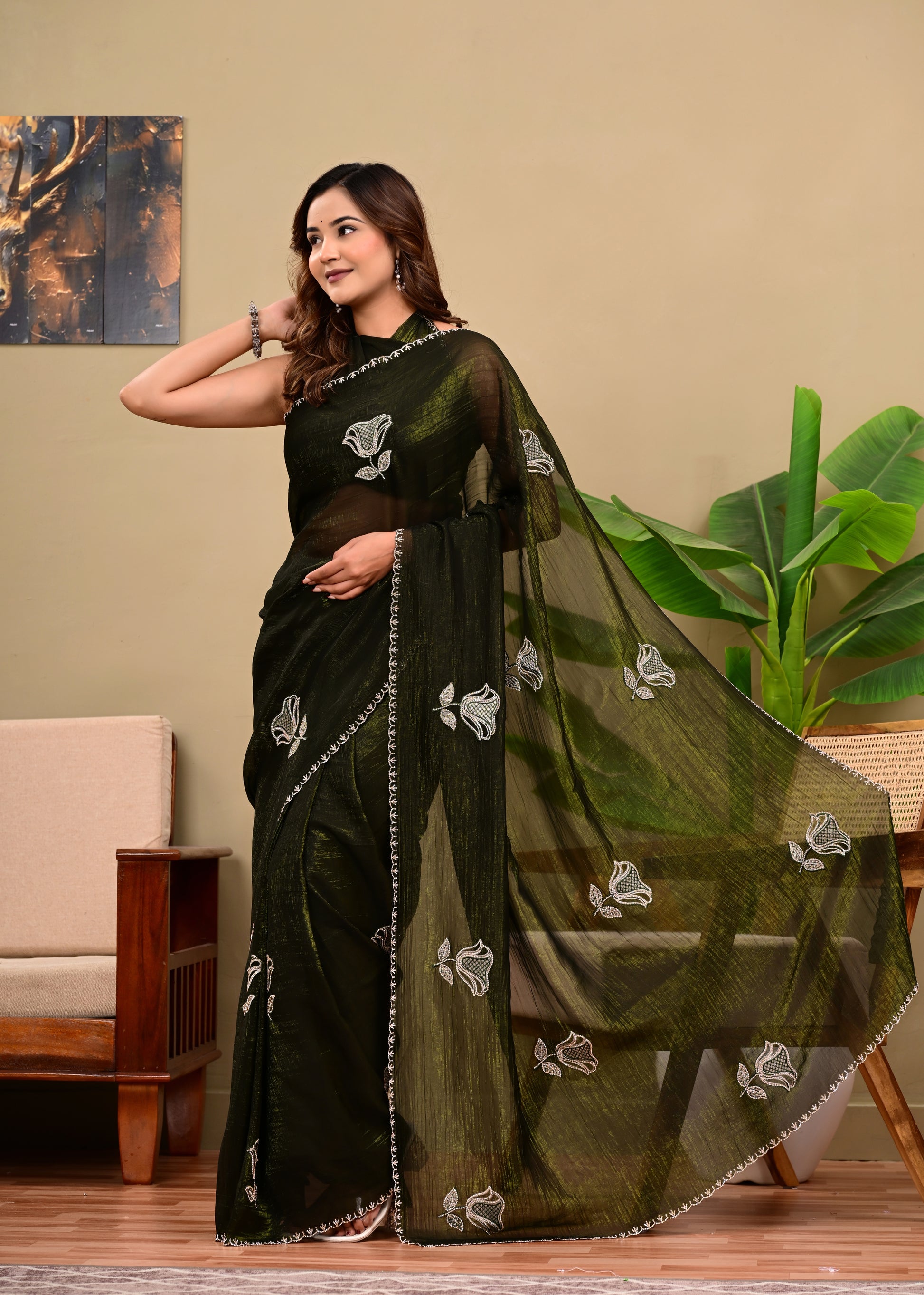 Heavy  Sequins  work Saree