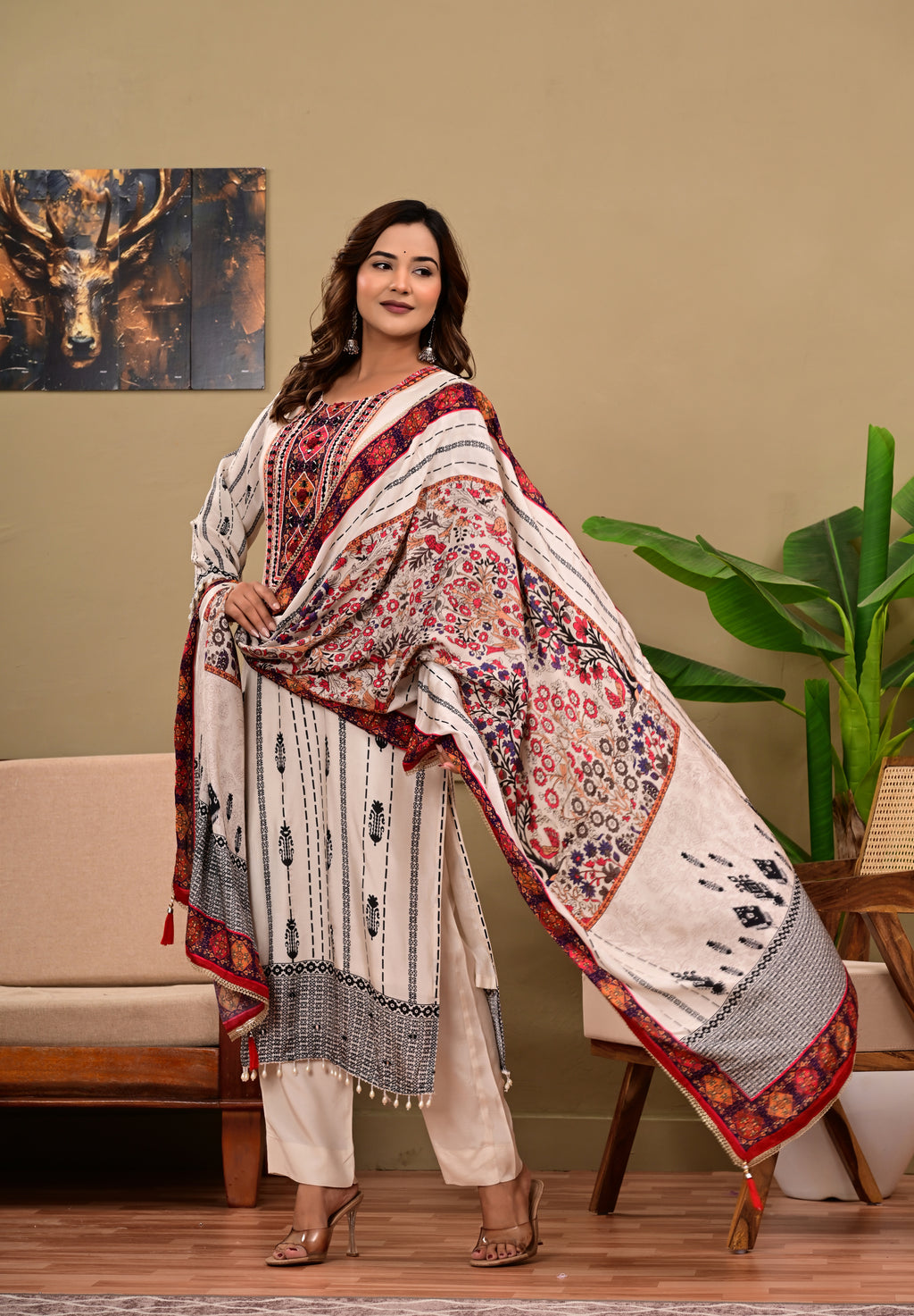 Mul Chanderi Pearl Work Suit Set