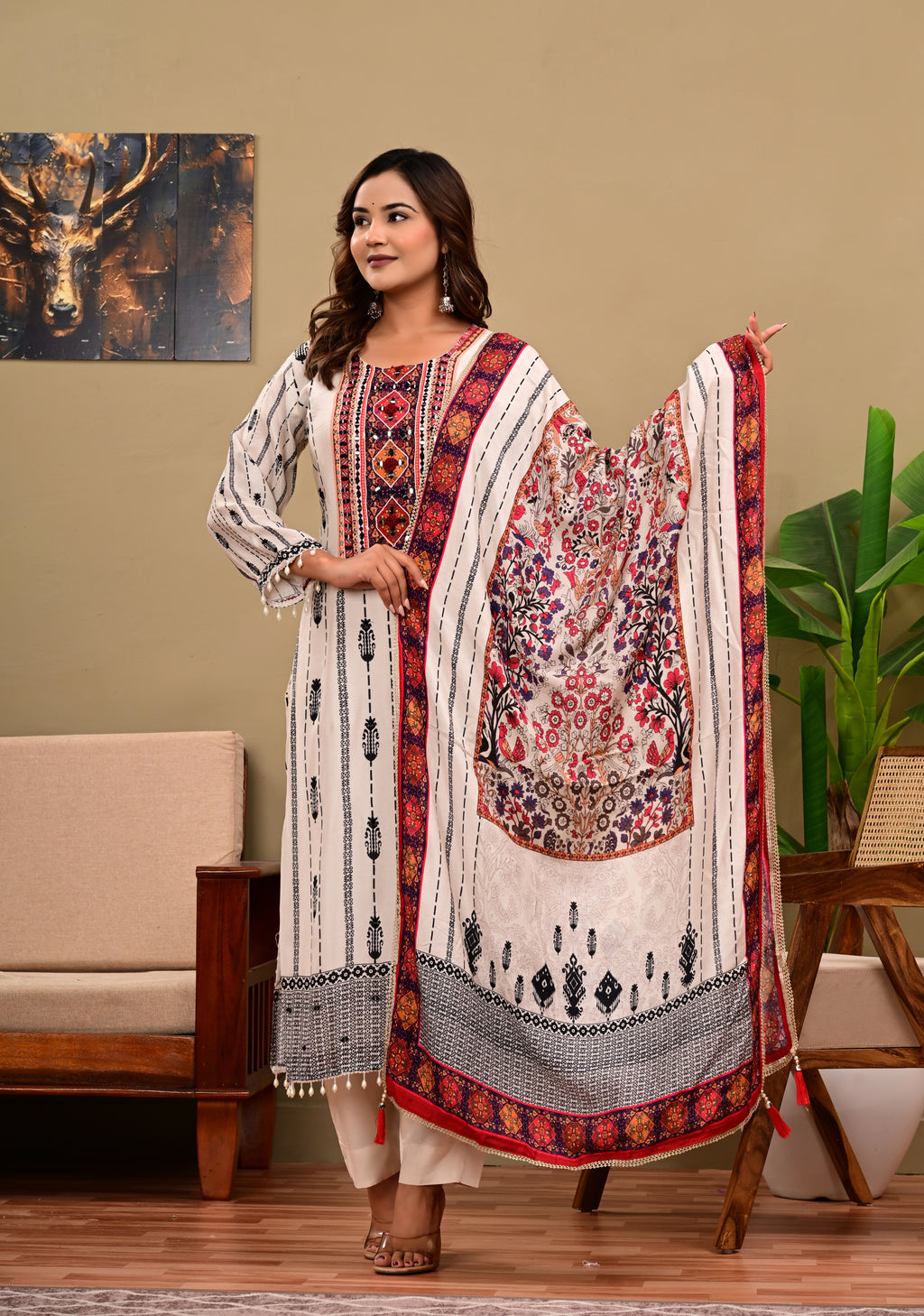 Mul Chanderi Pearl Work Suit Set