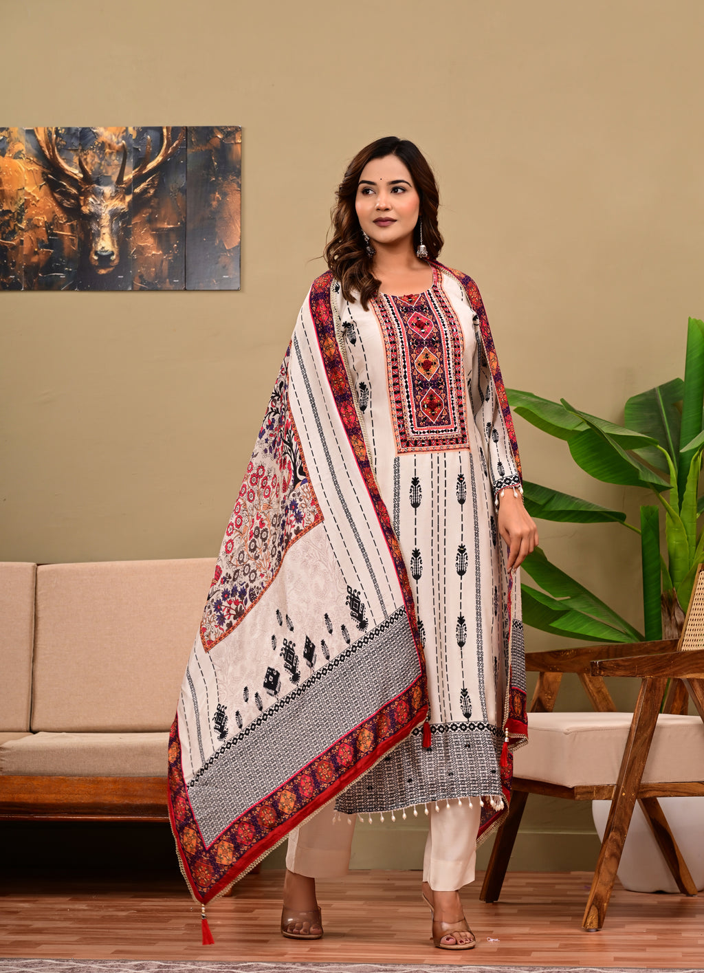 Mul Chanderi Pearl Work Suit Set