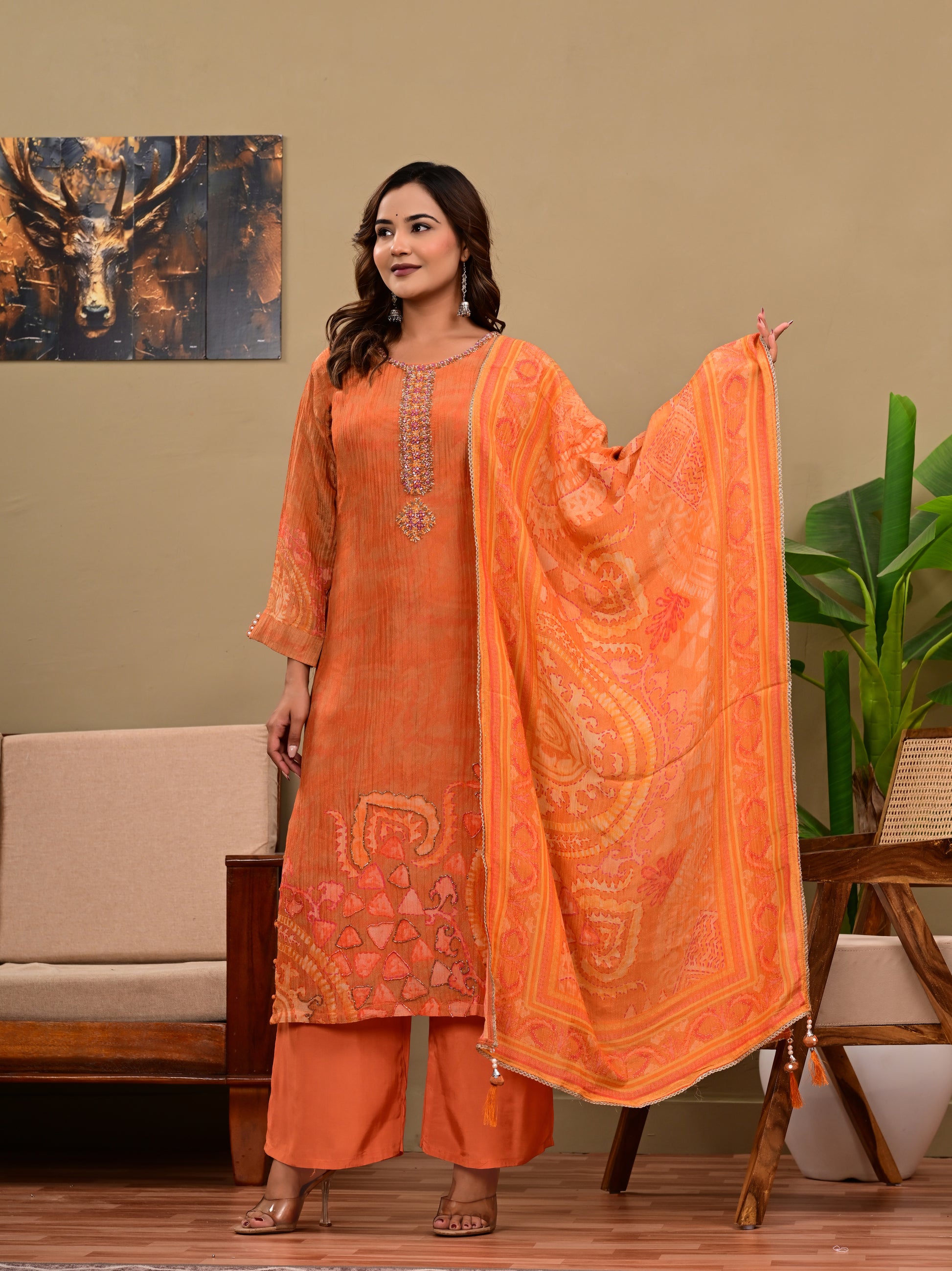 Crush Fabric Heavy Embroidered Sharara Set