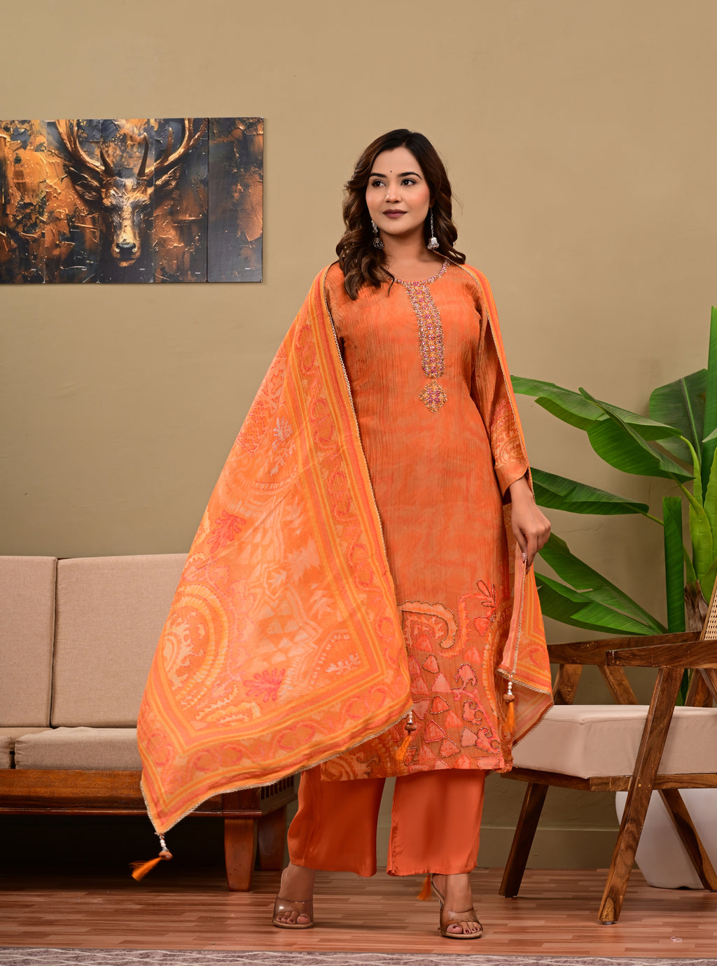 Crush Fabric Heavy Embroidered Sharara Set