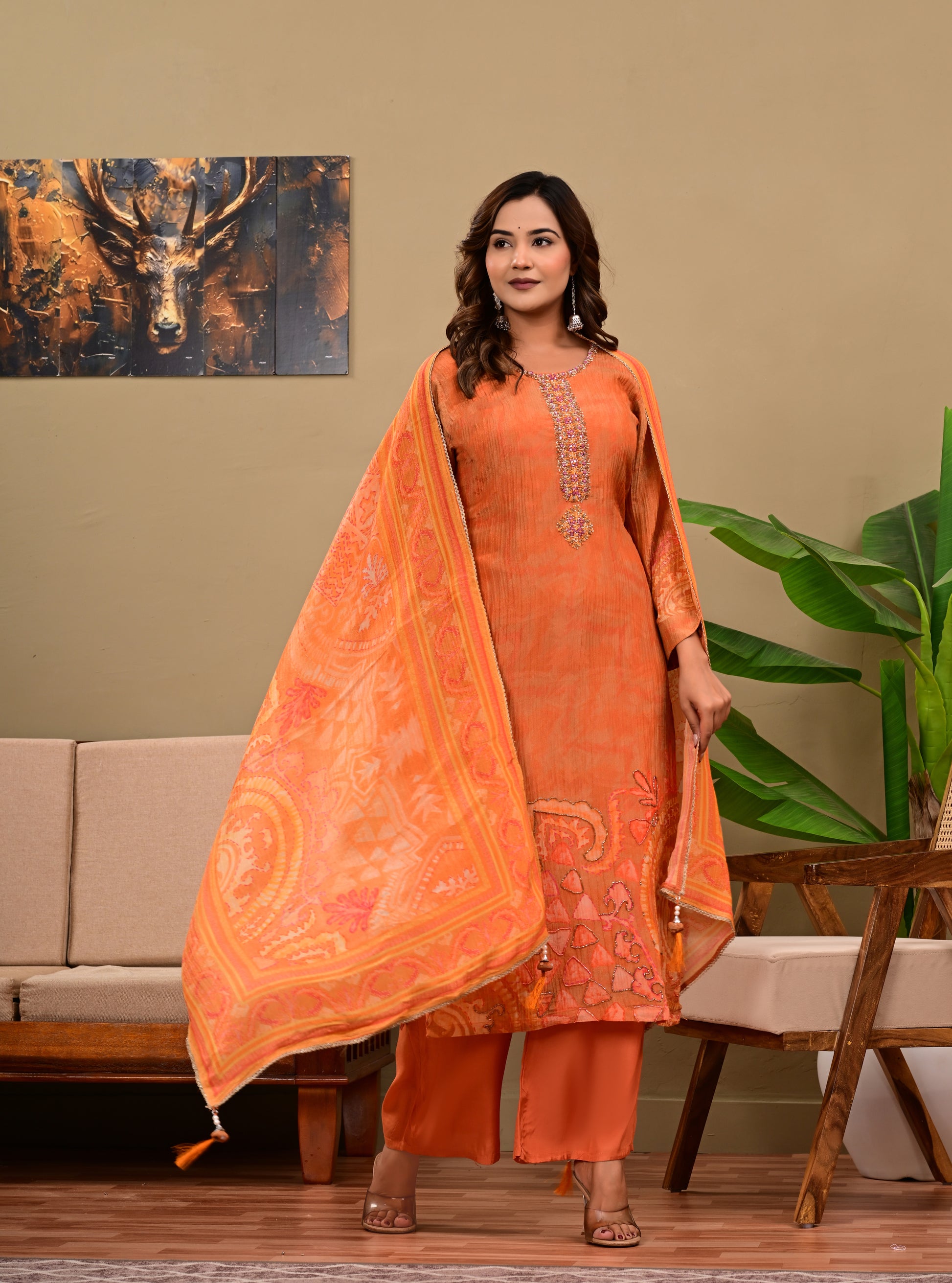 Crush Fabric Heavy Embroidered Sharara Set