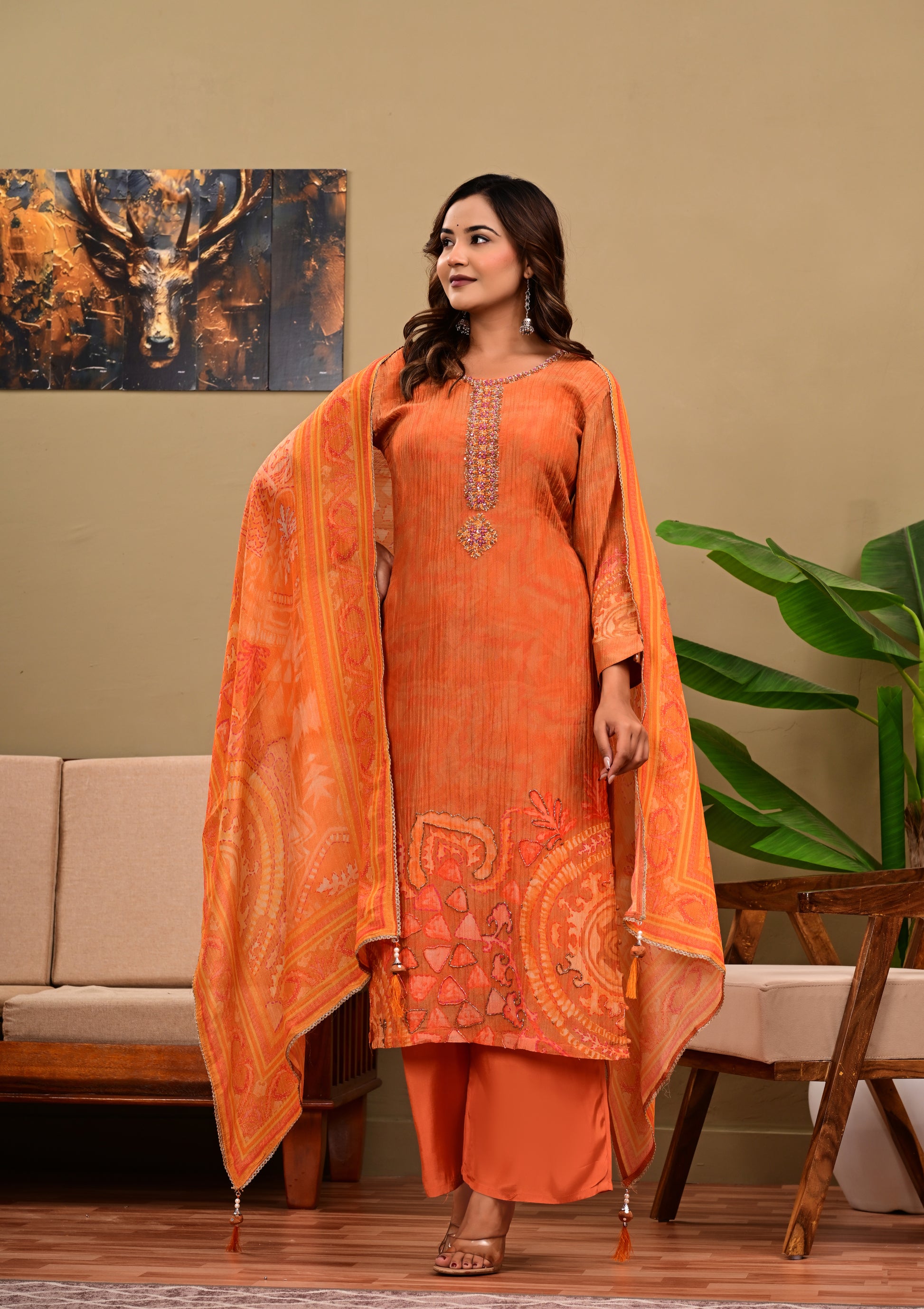 Crush Fabric Heavy Embroidered Sharara Set