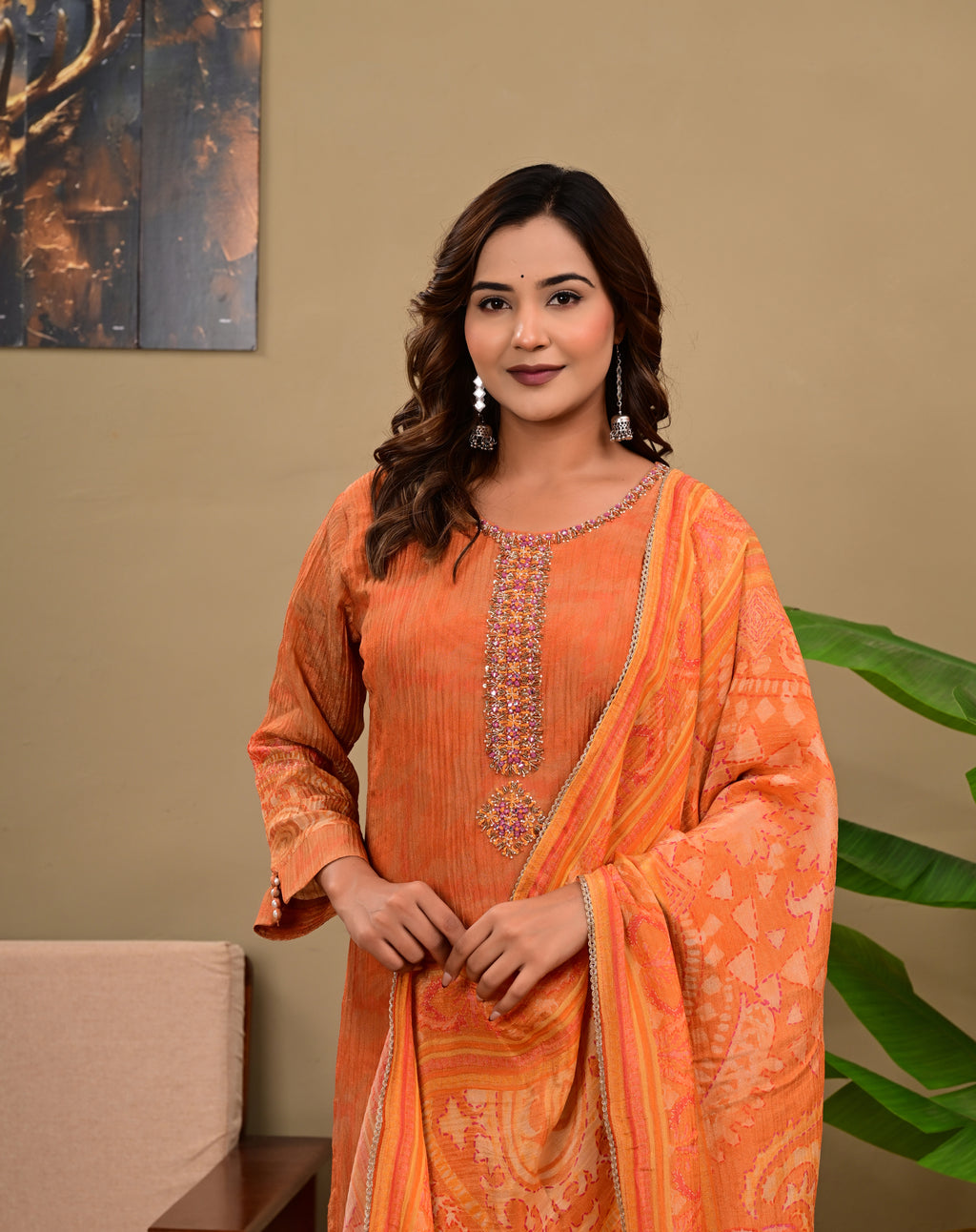 Crush Fabric Heavy Embroidered Sharara Set