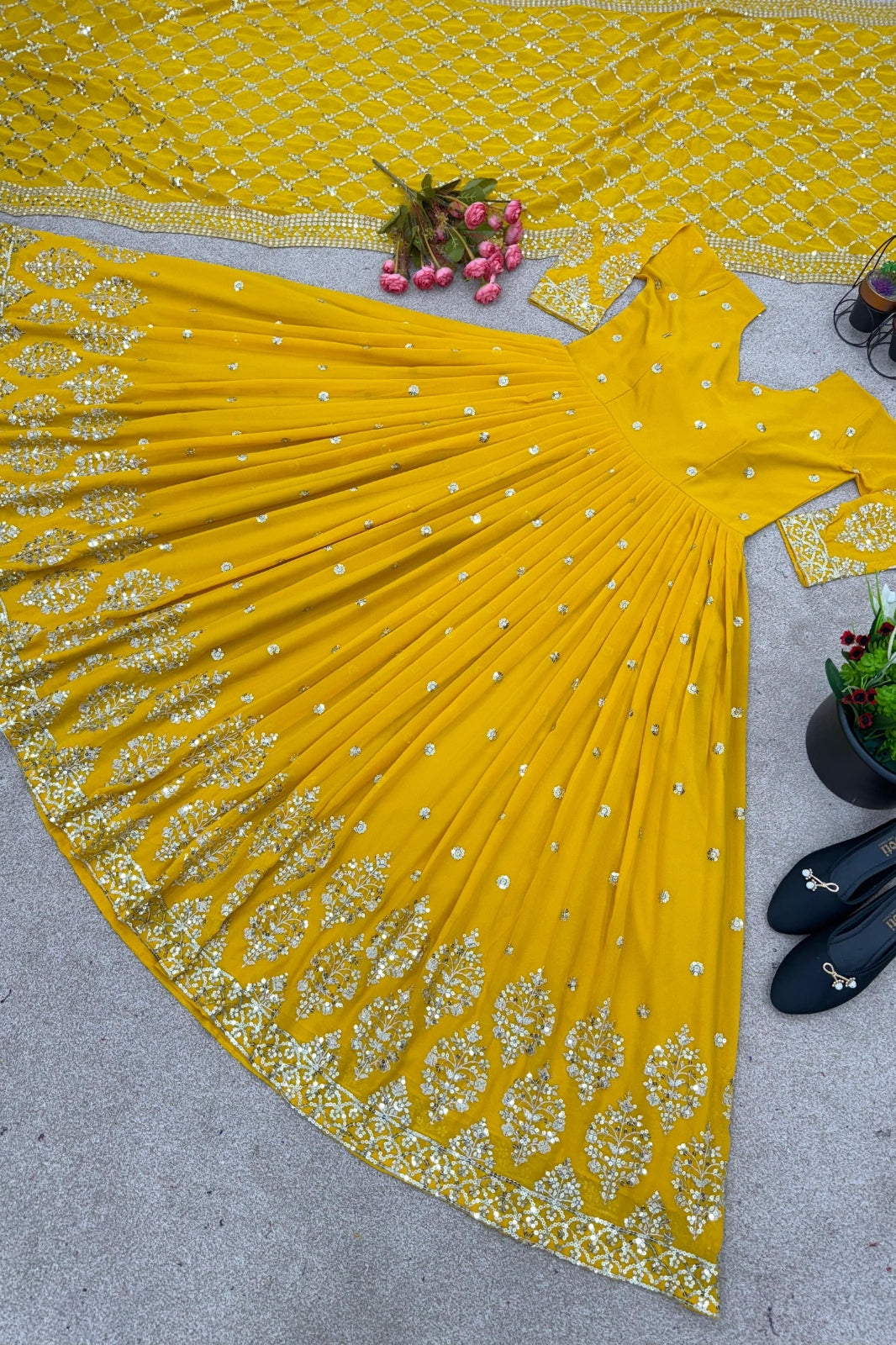 Elegant Embroidered Sequin Designer Anarkali with Dupatta