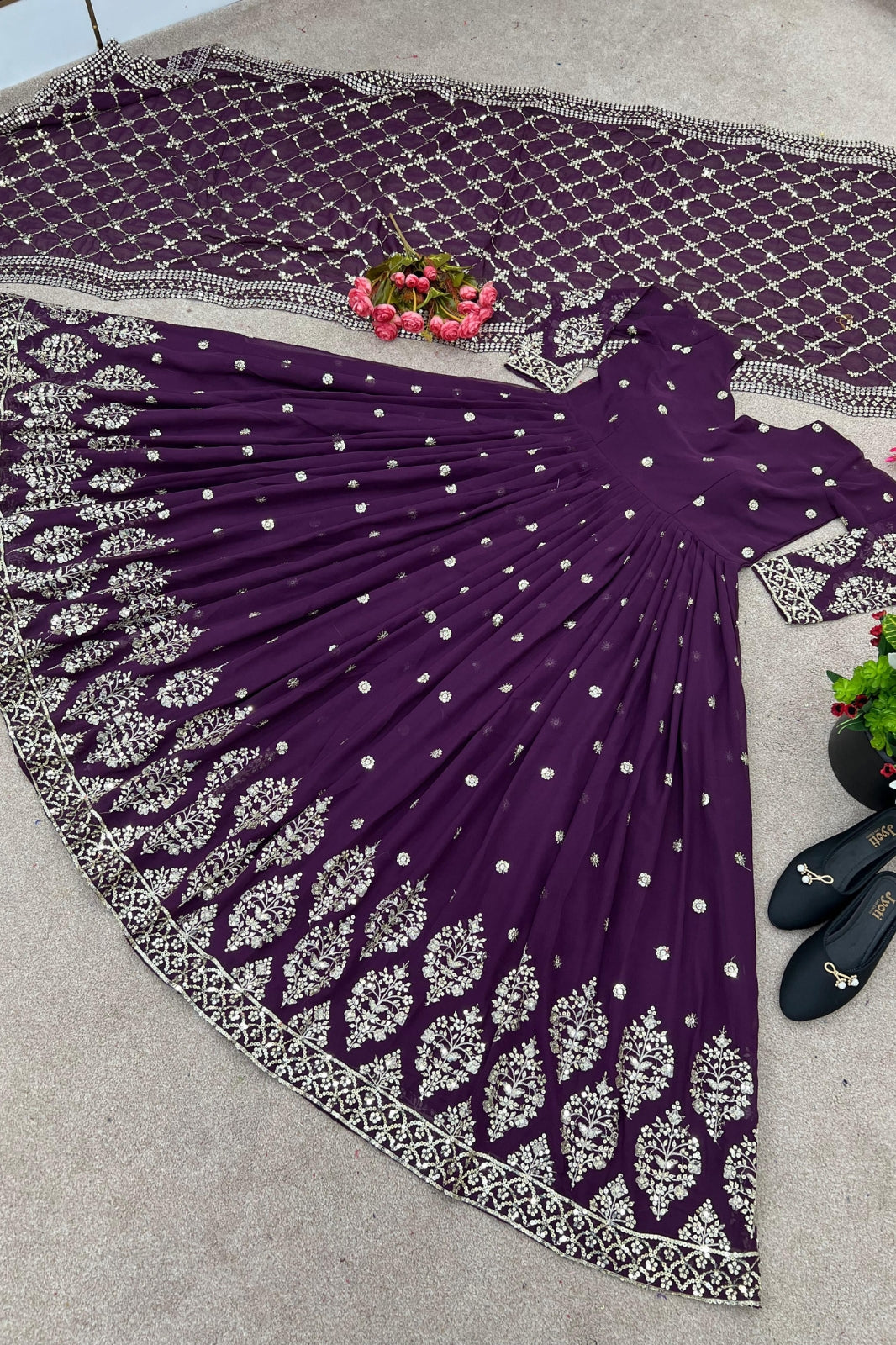 Elegant Embroidered Sequin Designer Anarkali with Dupatta