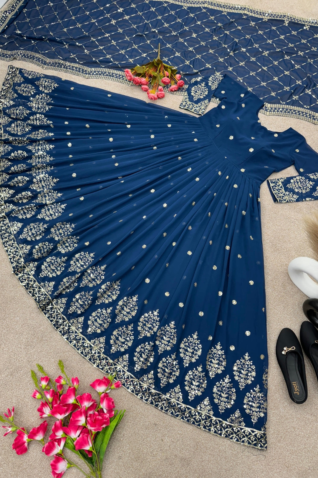 Elegant Embroidered Sequin Designer Anarkali with Dupatta
