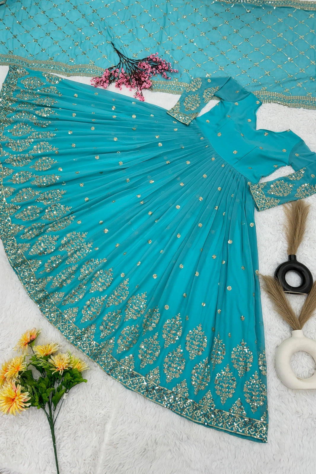 Elegant Embroidered Sequin Designer Anarkali with Dupatta
